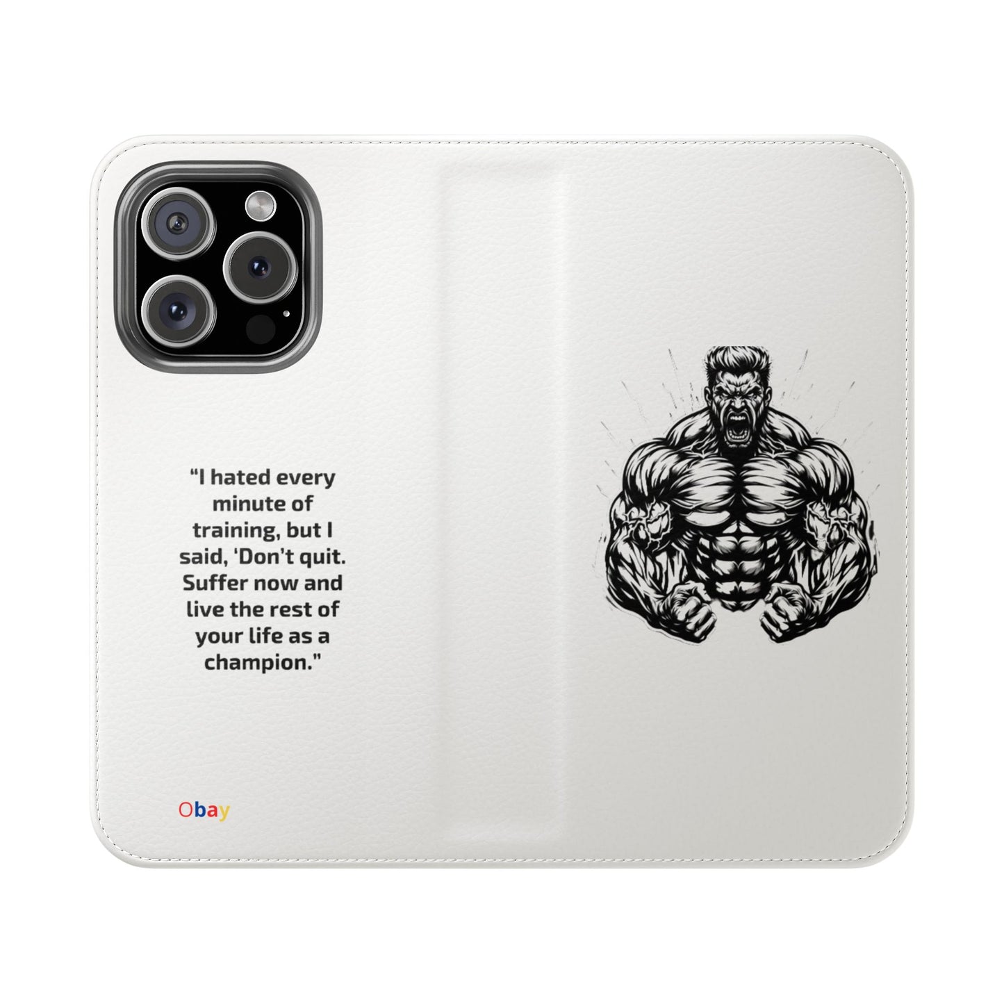 Champion's Motivational Flip Case | Inspirational Quote Phone Accessory for Fitness Enthusiasts
