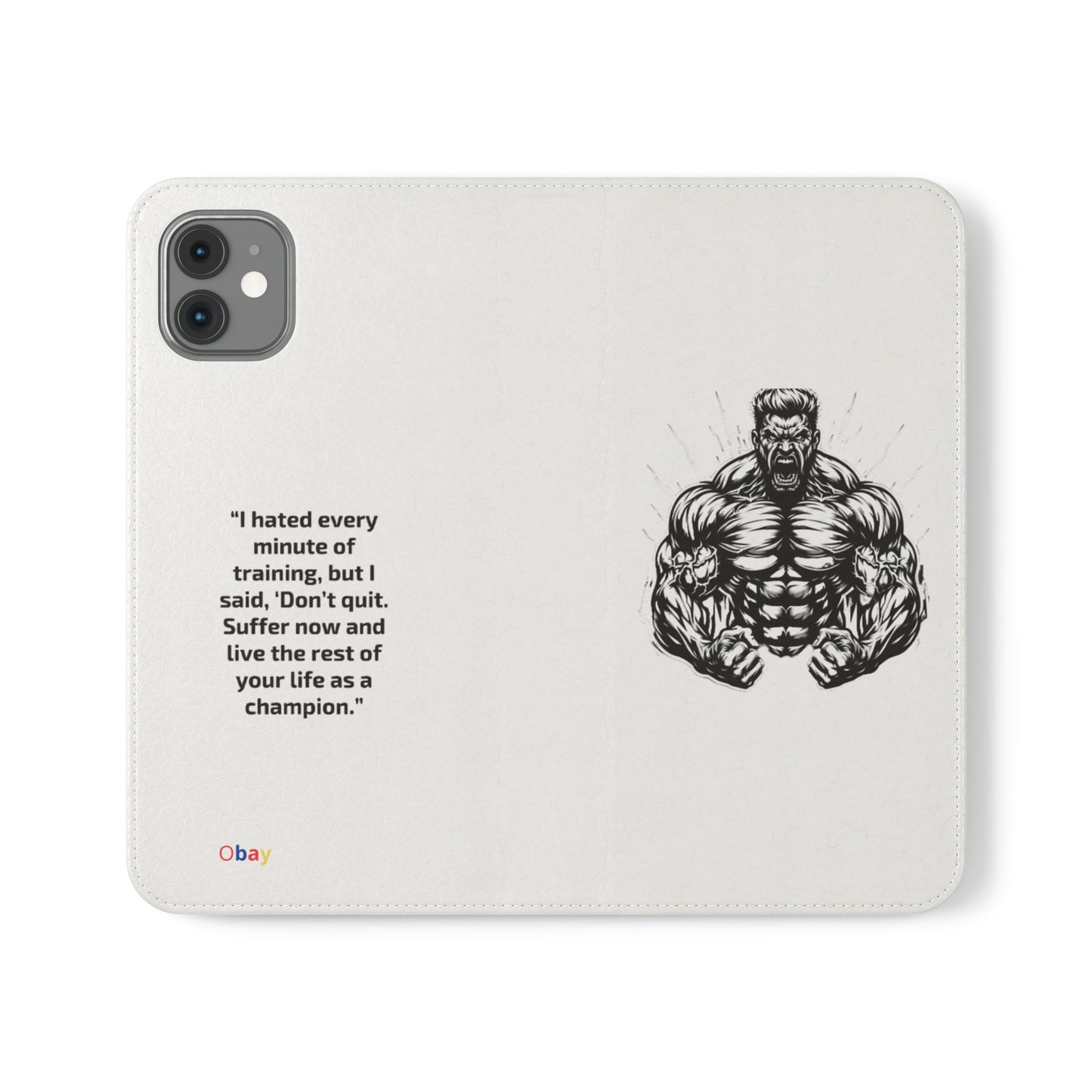 Champion's Motivational Flip Case | Inspirational Quote Phone Accessory for Fitness Enthusiasts