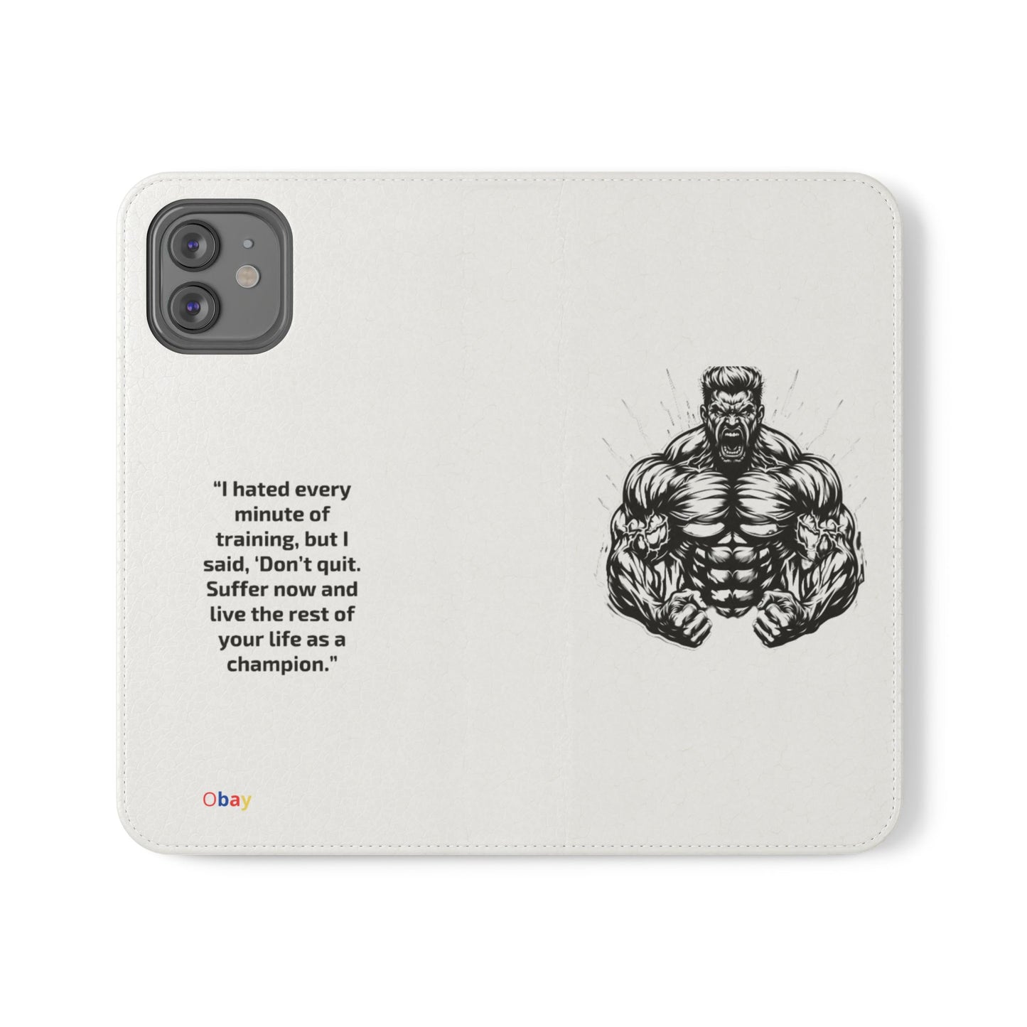 Champion's Motivational Flip Case | Inspirational Quote Phone Accessory for Fitness Enthusiasts