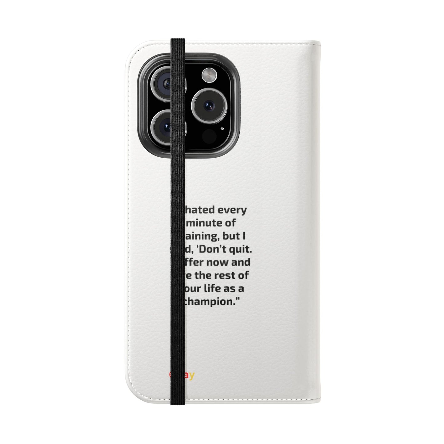 Champion's Motivational Flip Case | Inspirational Quote Phone Accessory for Fitness Enthusiasts