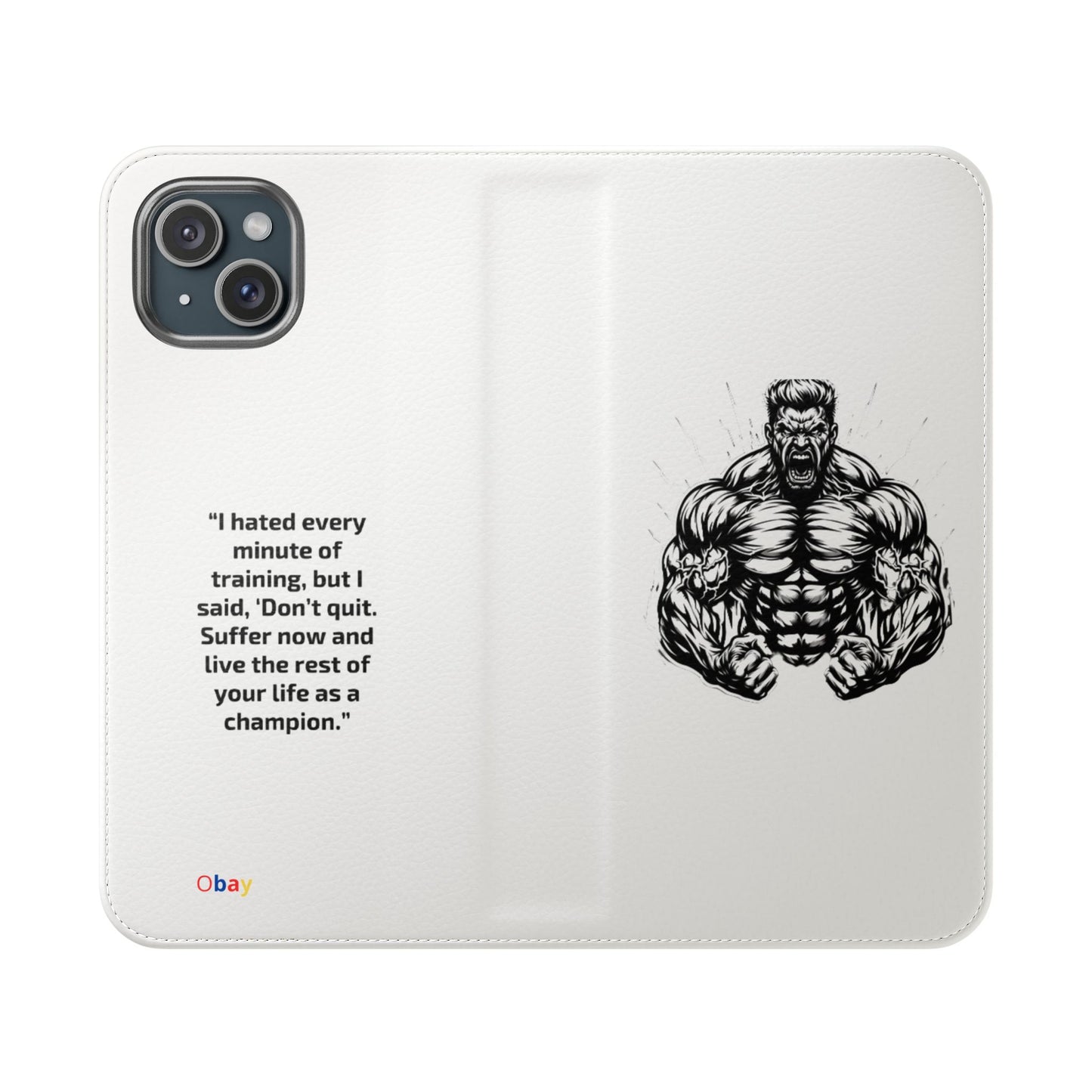 Champion's Motivational Flip Case | Inspirational Quote Phone Accessory for Fitness Enthusiasts