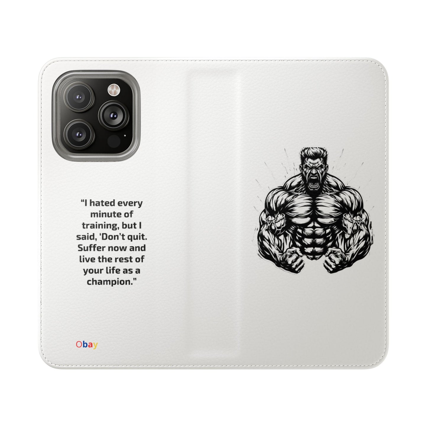 Champion's Motivational Flip Case | Inspirational Quote Phone Accessory for Fitness Enthusiasts