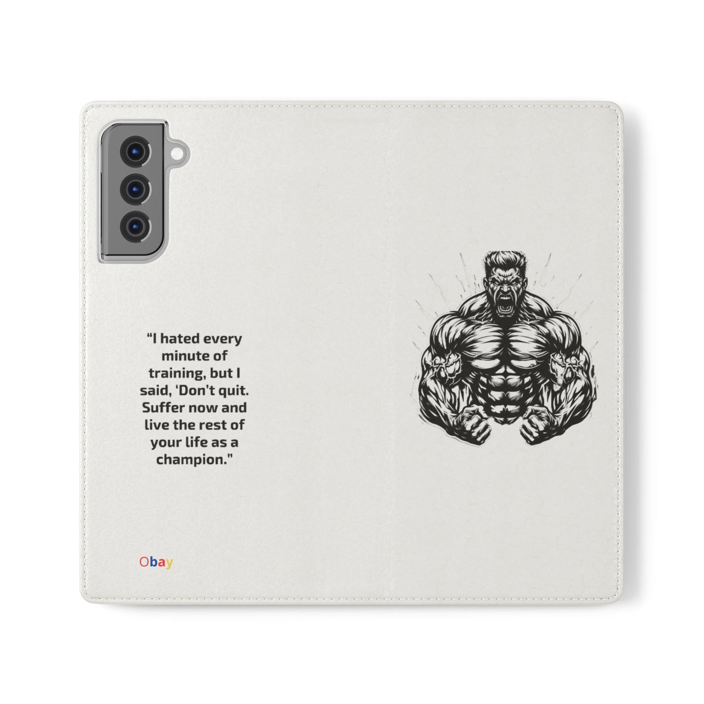 Champion's Motivational Flip Case | Inspirational Quote Phone Accessory for Fitness Enthusiasts