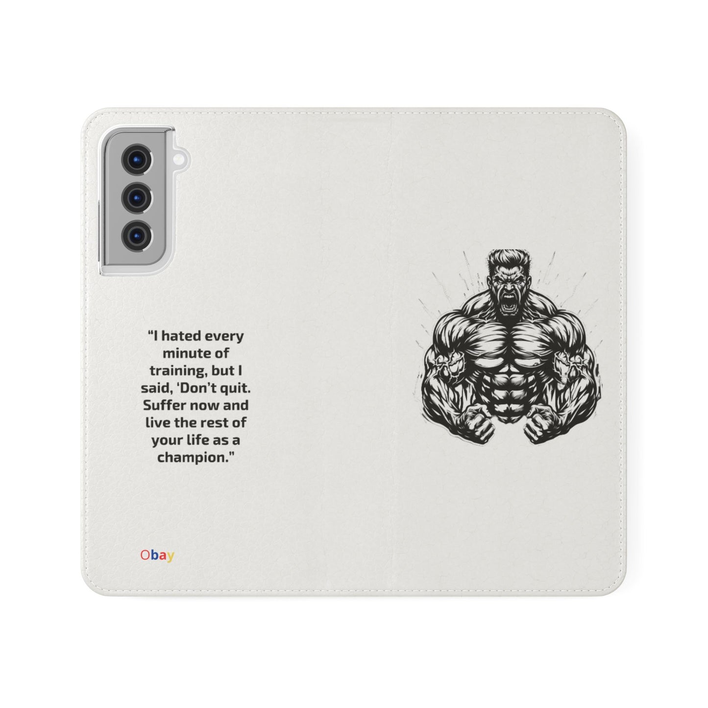 Champion's Motivational Flip Case | Inspirational Quote Phone Accessory for Fitness Enthusiasts