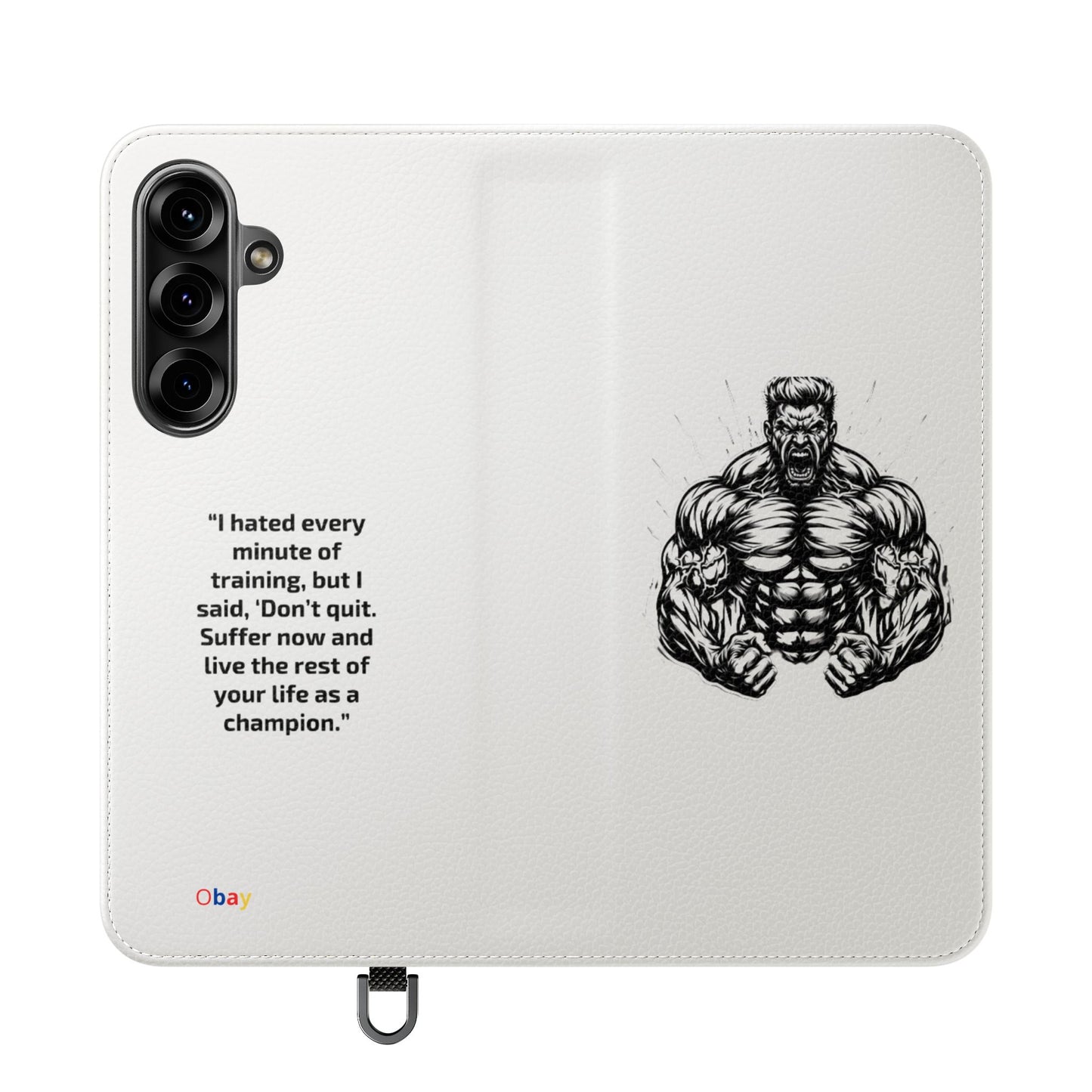 Champion's Motivational Flip Case | Inspirational Quote Phone Accessory for Fitness Enthusiasts
