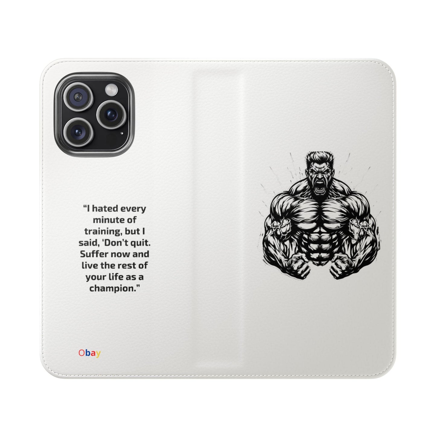 Champion's Motivational Flip Case | Inspirational Quote Phone Accessory for Fitness Enthusiasts