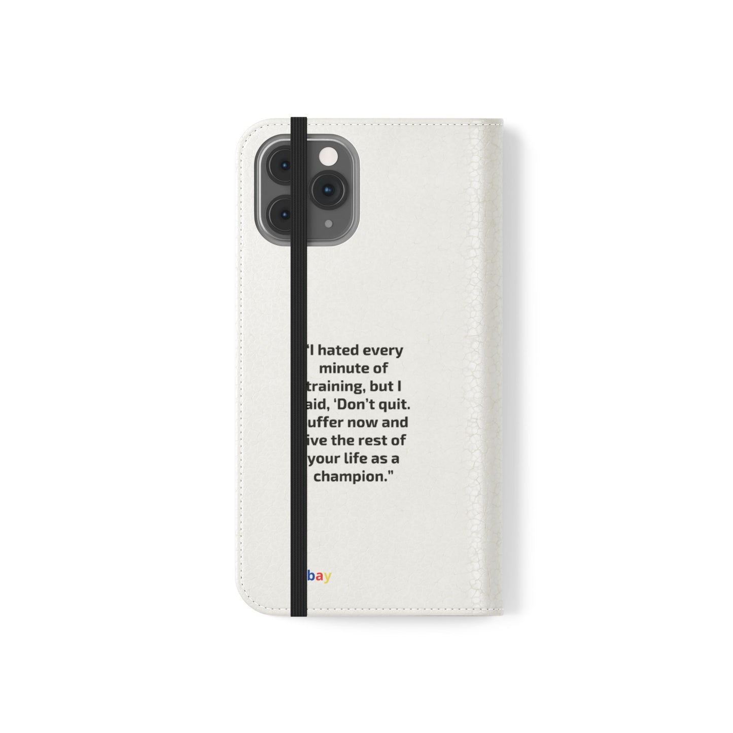 Champion's Motivational Flip Case | Inspirational Quote Phone Accessory for Fitness Enthusiasts