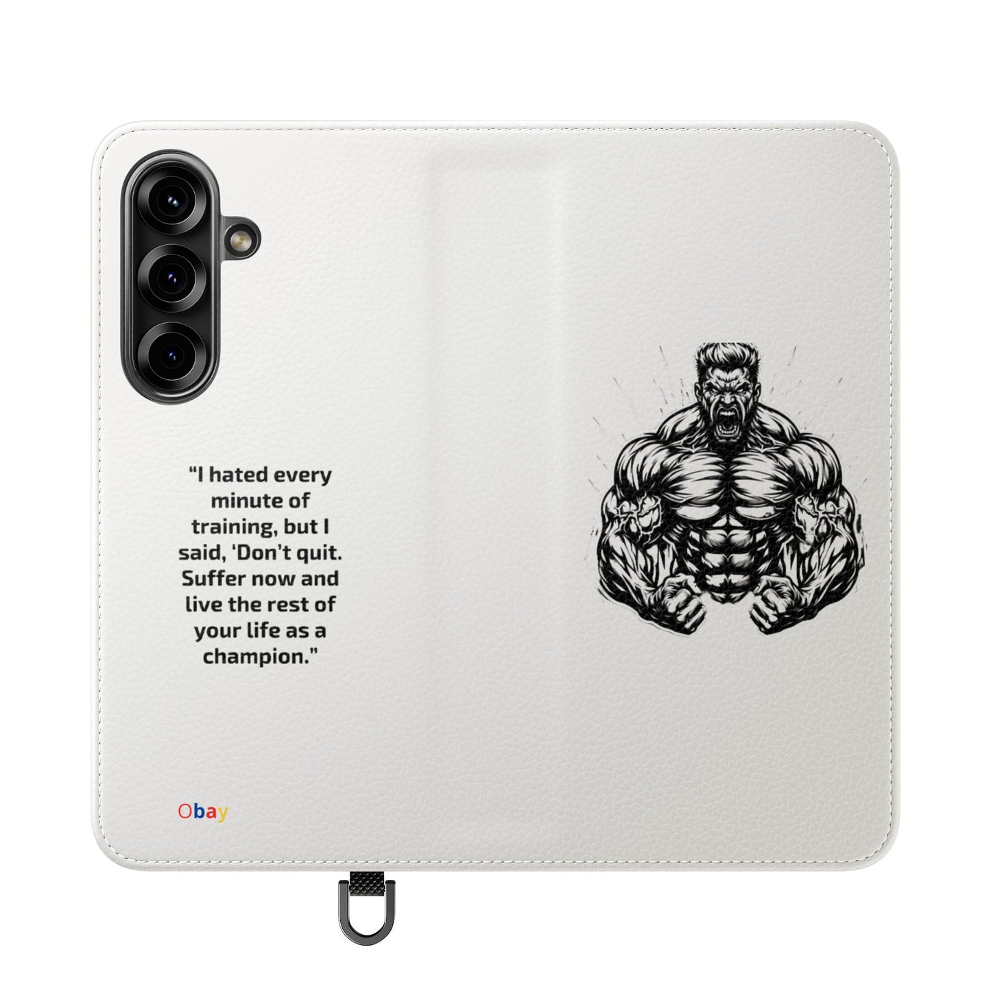 Champion's Motivational Flip Case | Inspirational Quote Phone Accessory for Fitness Enthusiasts