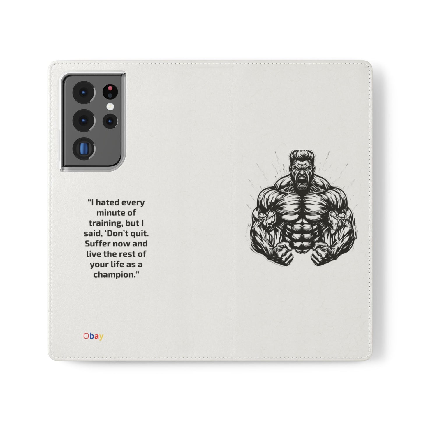 Champion's Motivational Flip Case | Inspirational Quote Phone Accessory for Fitness Enthusiasts