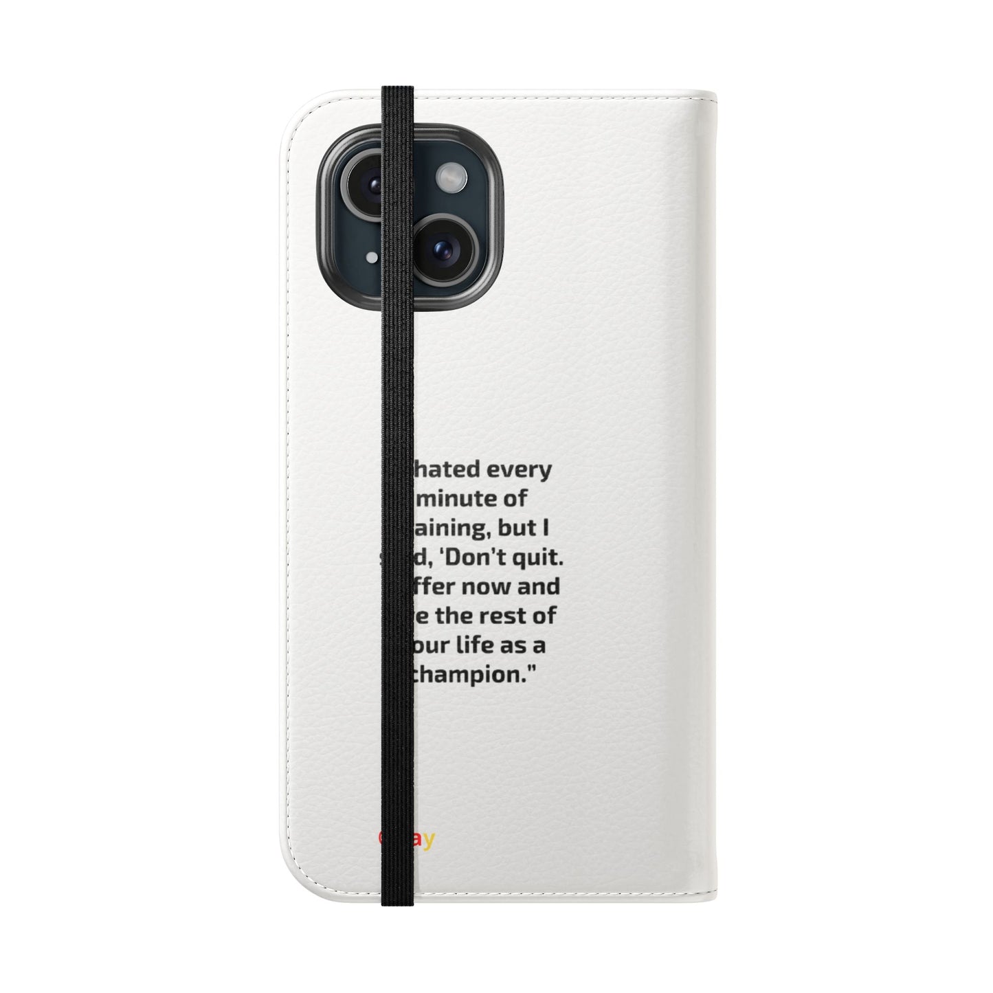 Champion's Motivational Flip Case | Inspirational Quote Phone Accessory for Fitness Enthusiasts