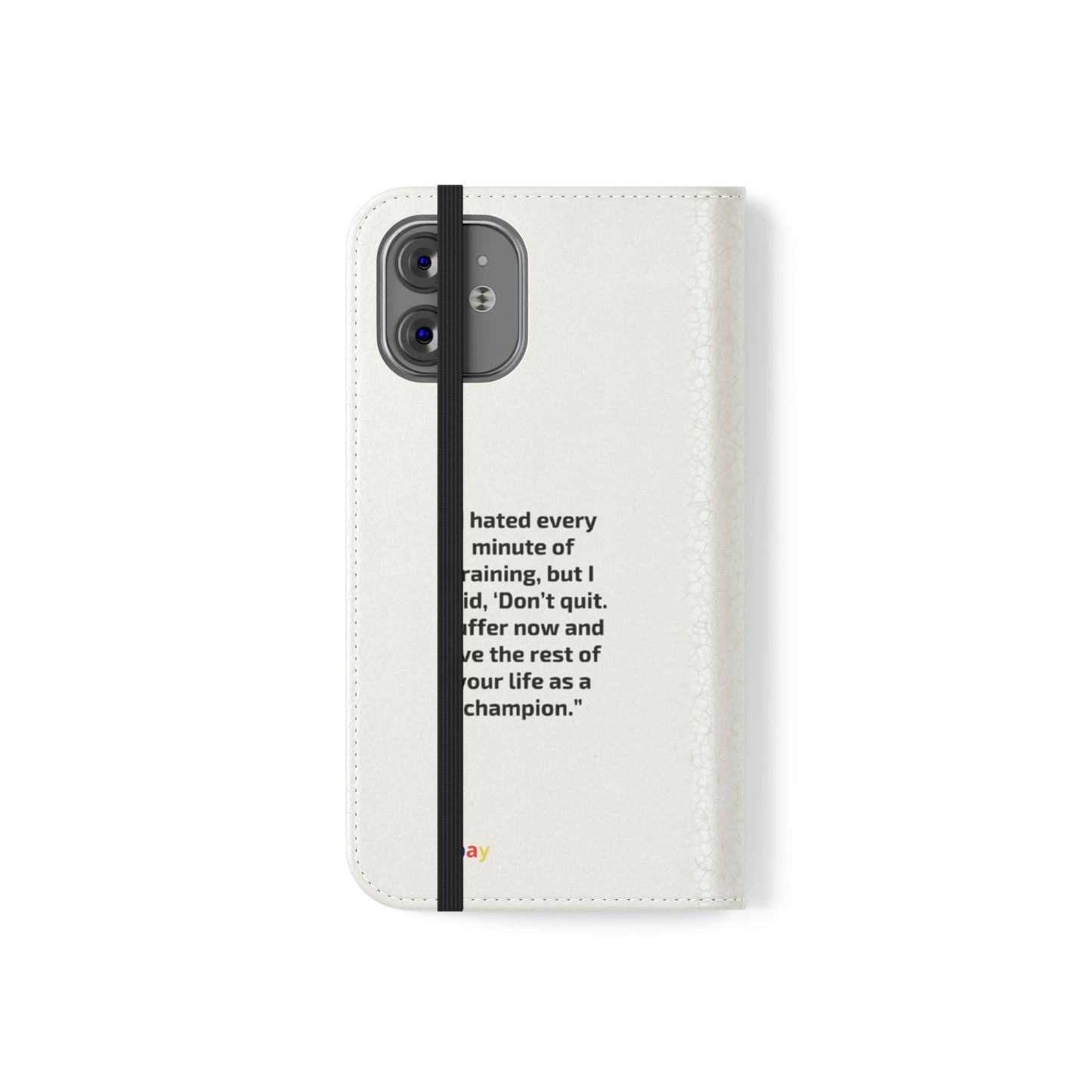Champion's Motivational Flip Case | Inspirational Quote Phone Accessory for Fitness Enthusiasts