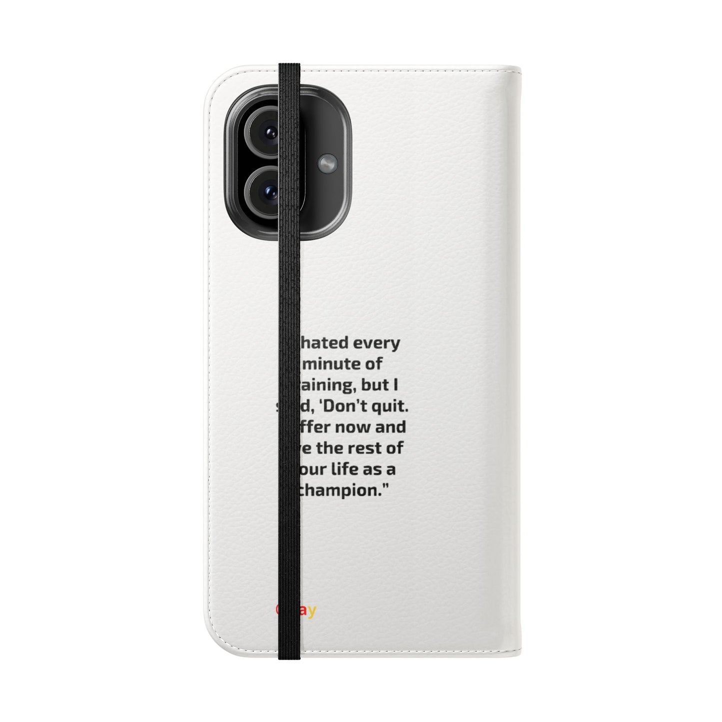 Champion's Motivational Flip Case | Inspirational Quote Phone Accessory for Fitness Enthusiasts
