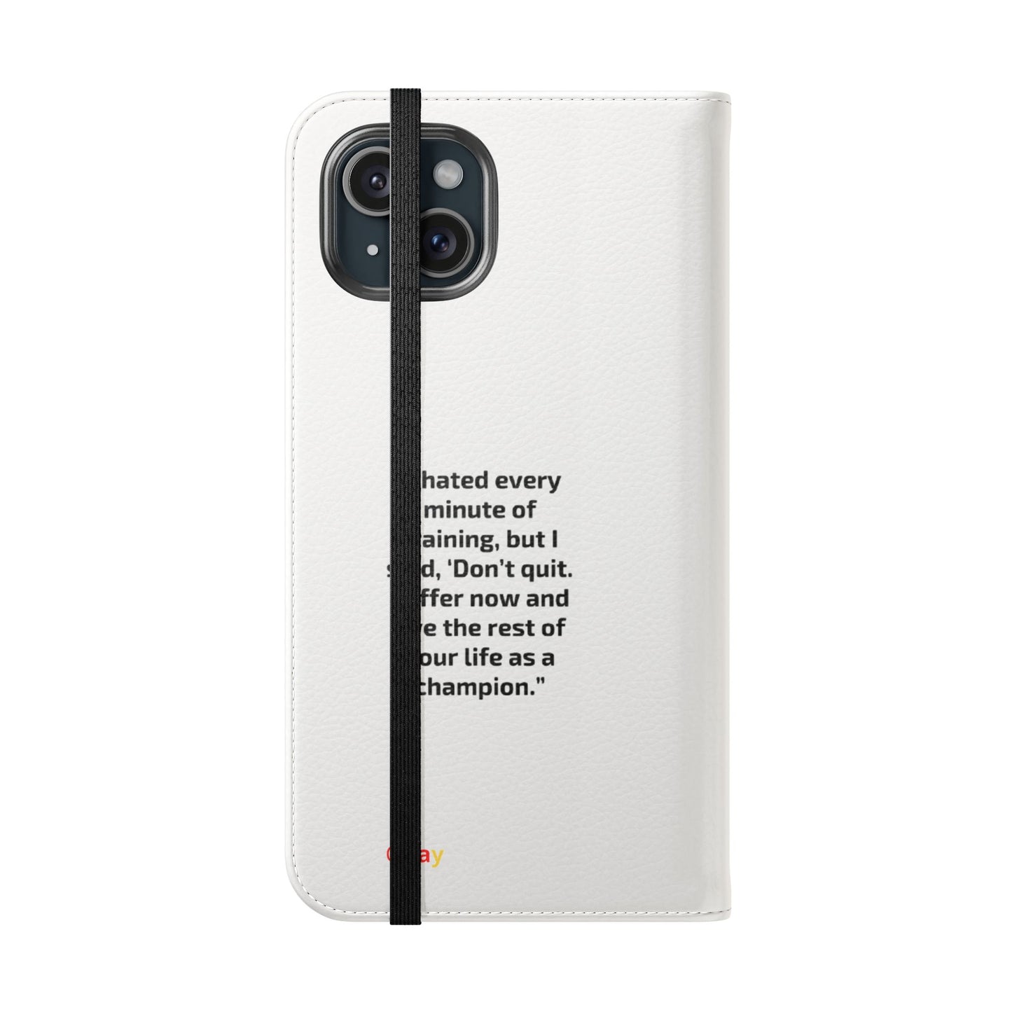 Champion's Motivational Flip Case | Inspirational Quote Phone Accessory for Fitness Enthusiasts