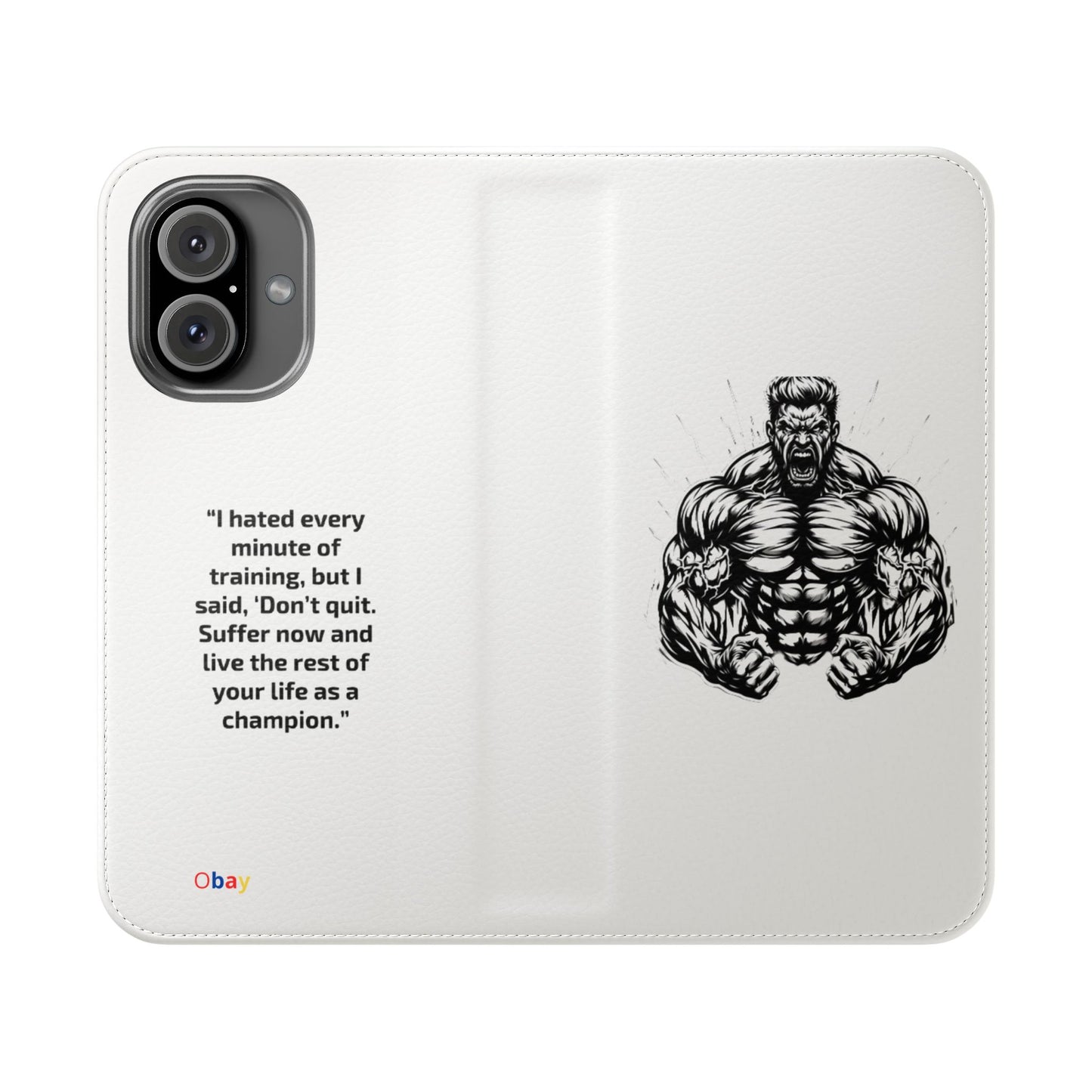 Champion's Motivational Flip Case | Inspirational Quote Phone Accessory for Fitness Enthusiasts