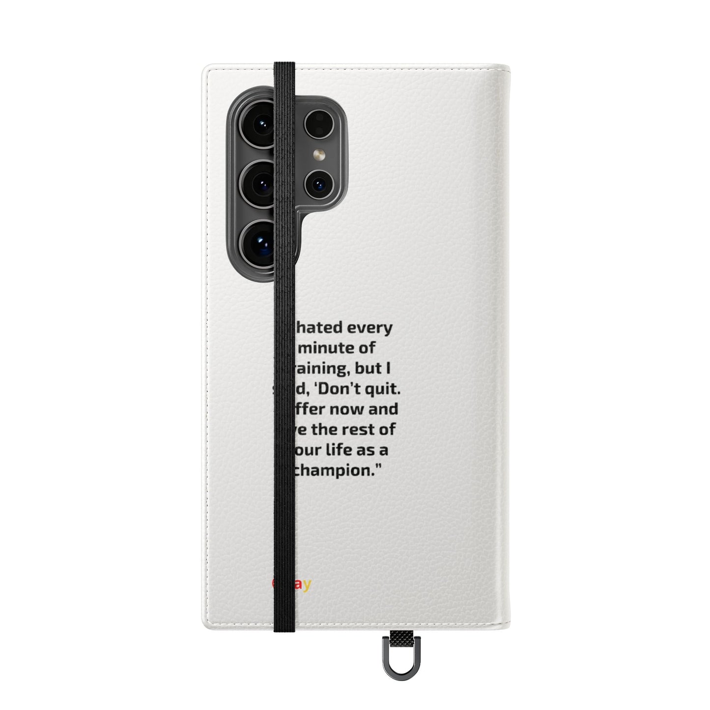Champion's Motivational Flip Case | Inspirational Quote Phone Accessory for Fitness Enthusiasts