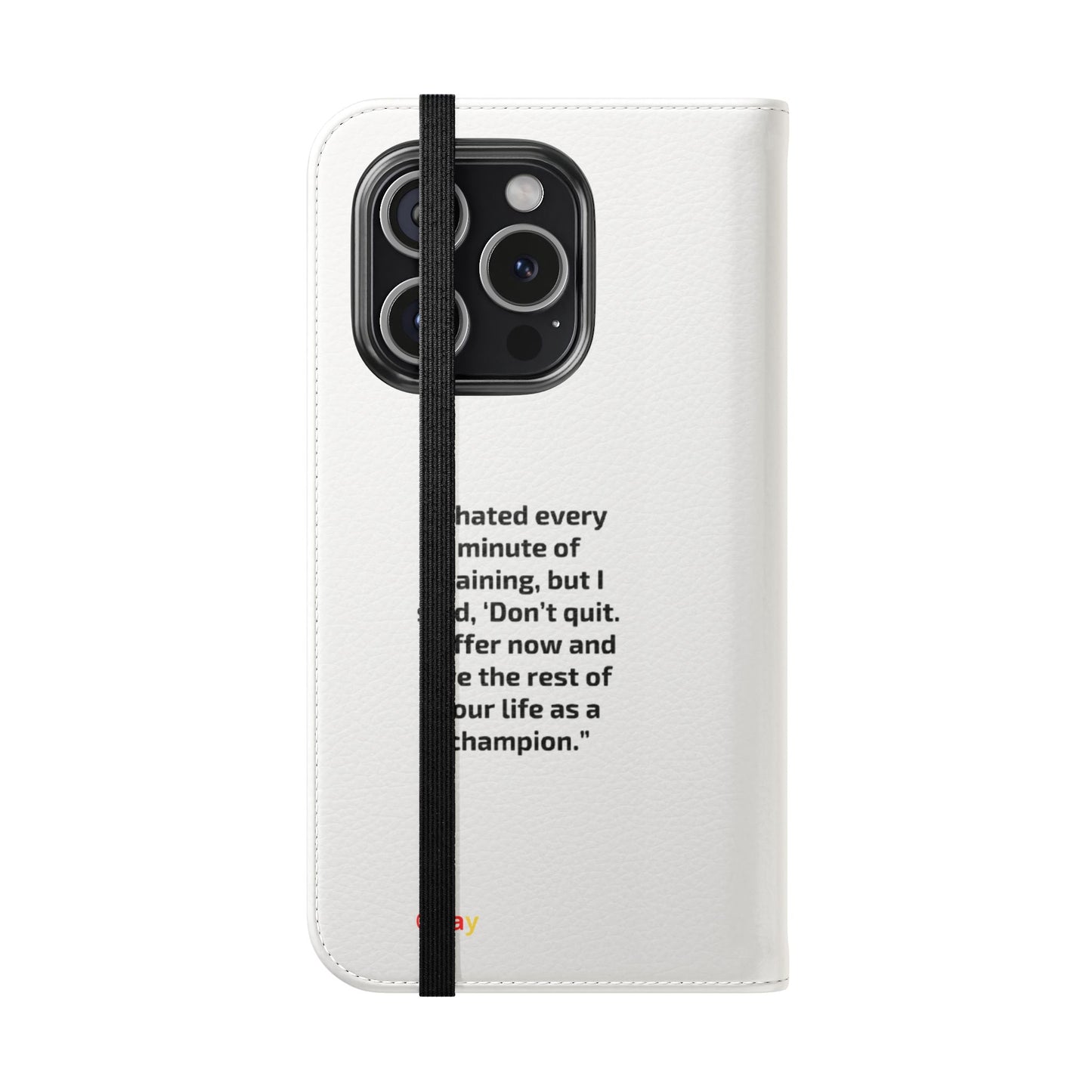 Champion's Motivational Flip Case | Inspirational Quote Phone Accessory for Fitness Enthusiasts