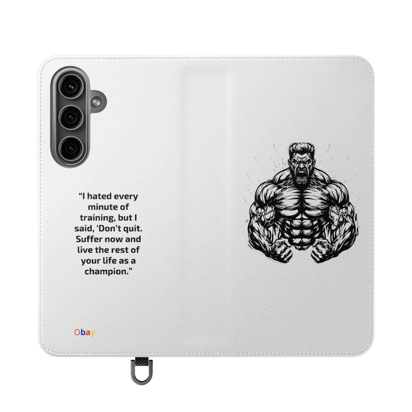 Champion's Motivational Flip Case | Inspirational Quote Phone Accessory for Fitness Enthusiasts