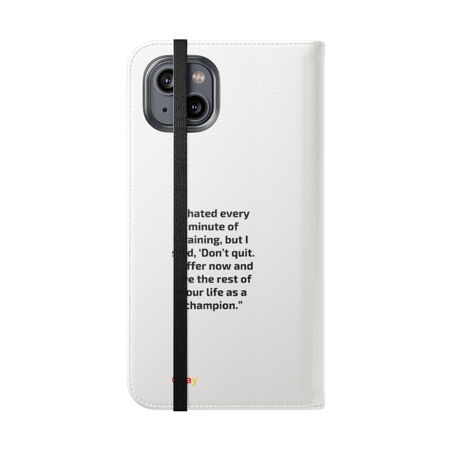 Champion's Motivational Flip Case | Inspirational Quote Phone Accessory for Fitness Enthusiasts