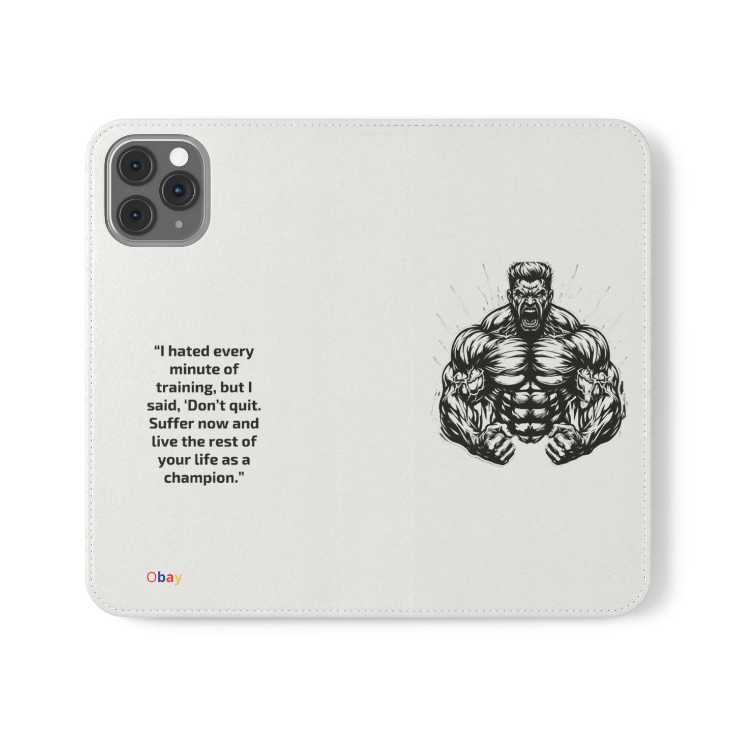 Champion's Motivational Flip Case | Inspirational Quote Phone Accessory for Fitness Enthusiasts