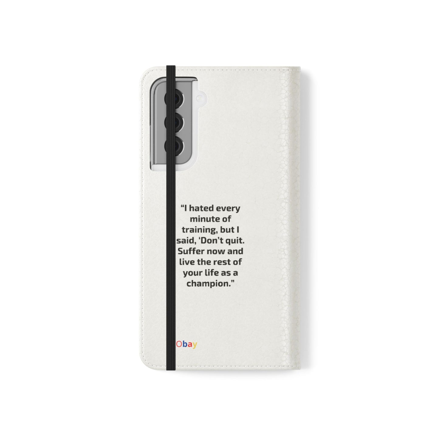 Champion's Motivational Flip Case | Inspirational Quote Phone Accessory for Fitness Enthusiasts