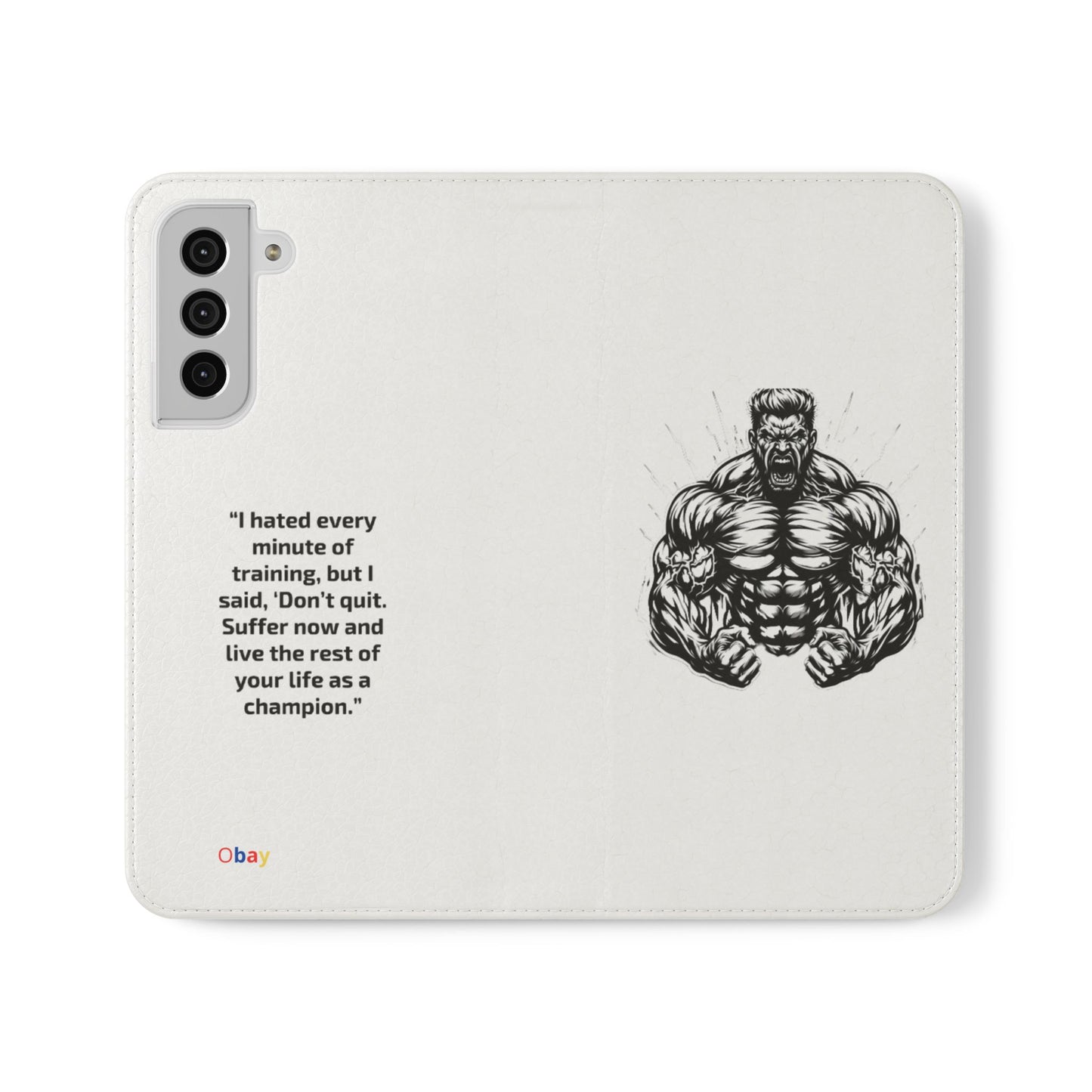 Champion's Motivational Flip Case | Inspirational Quote Phone Accessory for Fitness Enthusiasts
