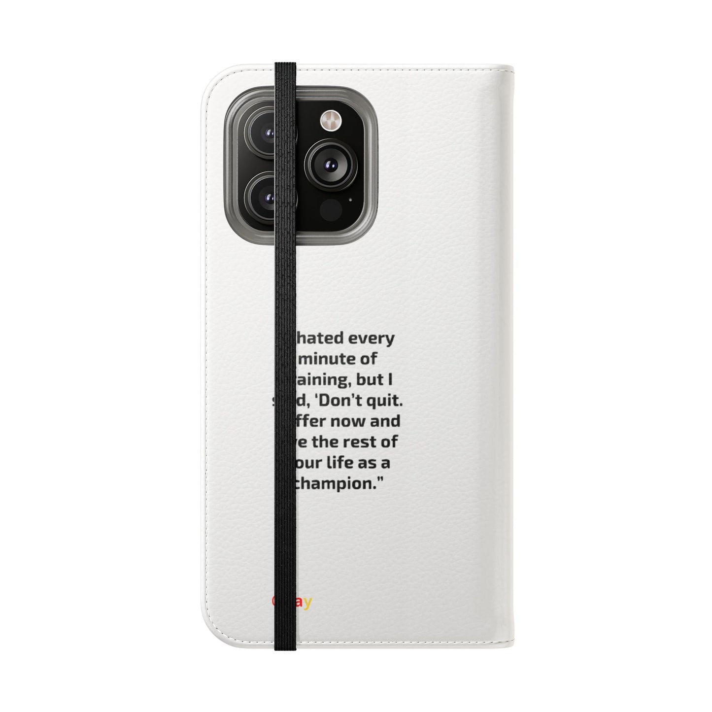 Champion's Motivational Flip Case | Inspirational Quote Phone Accessory for Fitness Enthusiasts