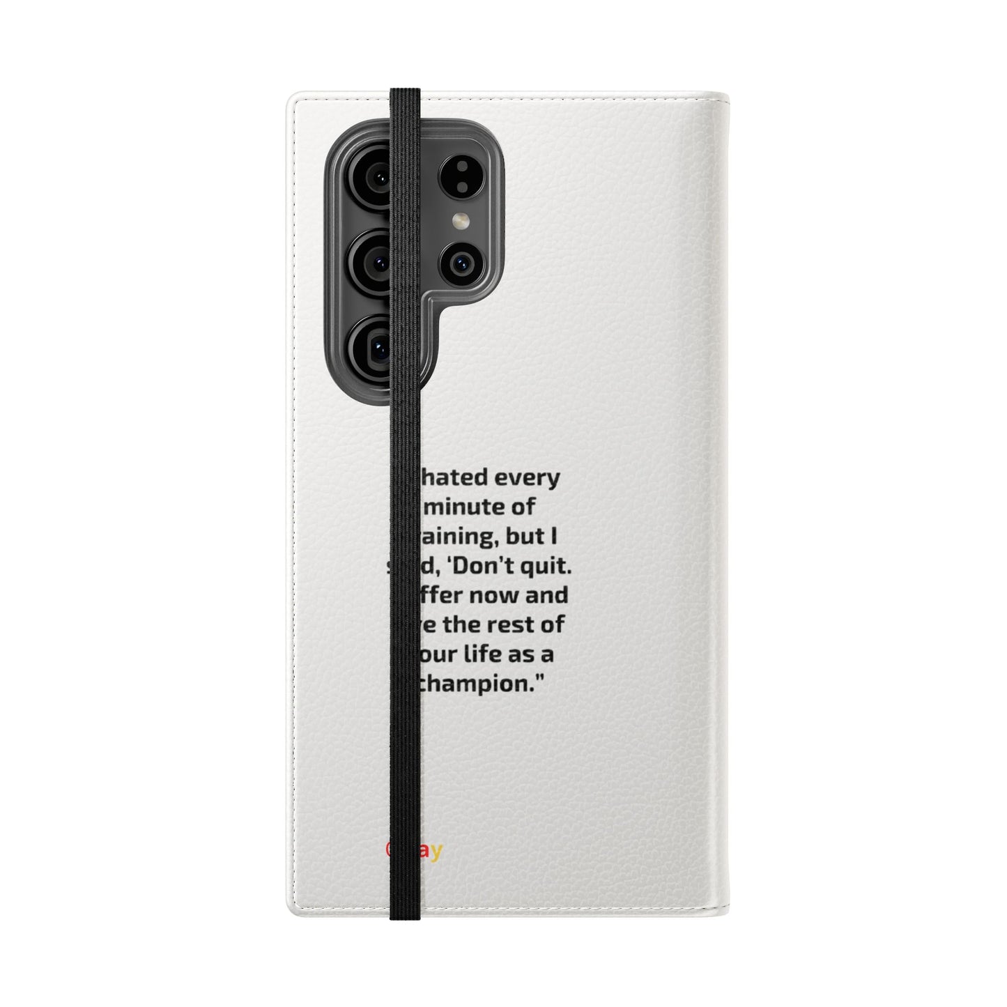 Champion's Motivational Flip Case | Inspirational Quote Phone Accessory for Fitness Enthusiasts