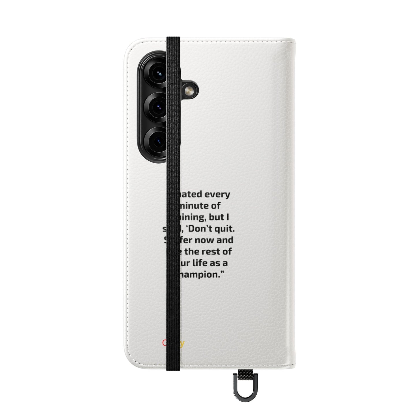 Champion's Motivational Flip Case | Inspirational Quote Phone Accessory for Fitness Enthusiasts