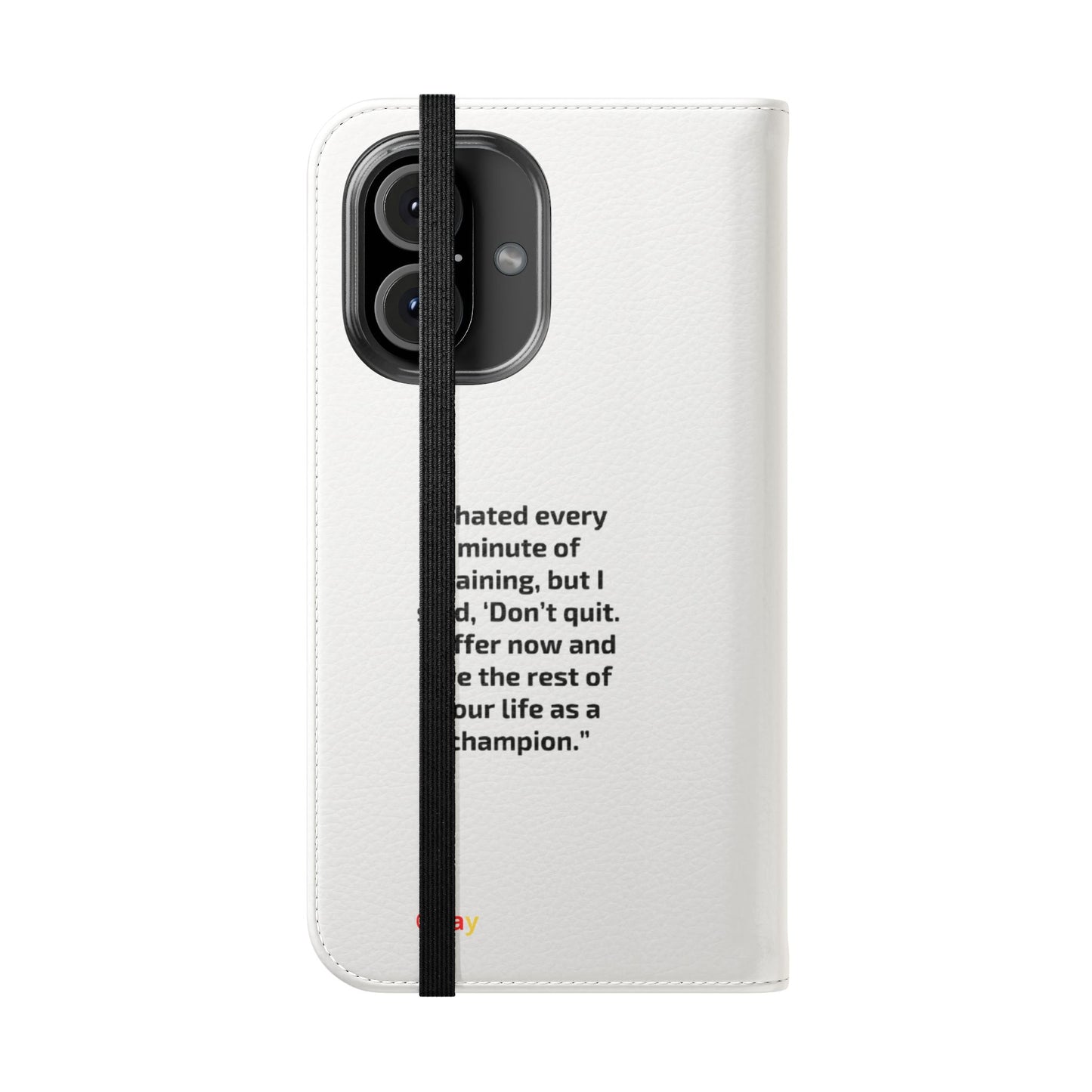Champion's Motivational Flip Case | Inspirational Quote Phone Accessory for Fitness Enthusiasts