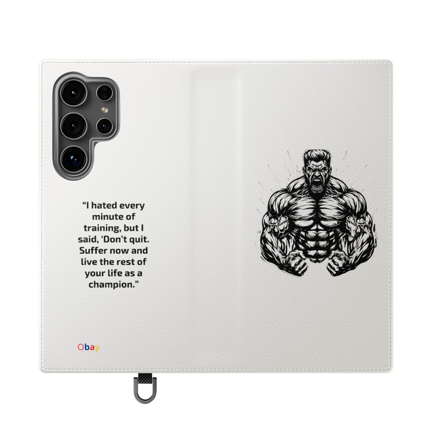 Champion's Motivational Flip Case | Inspirational Quote Phone Accessory for Fitness Enthusiasts