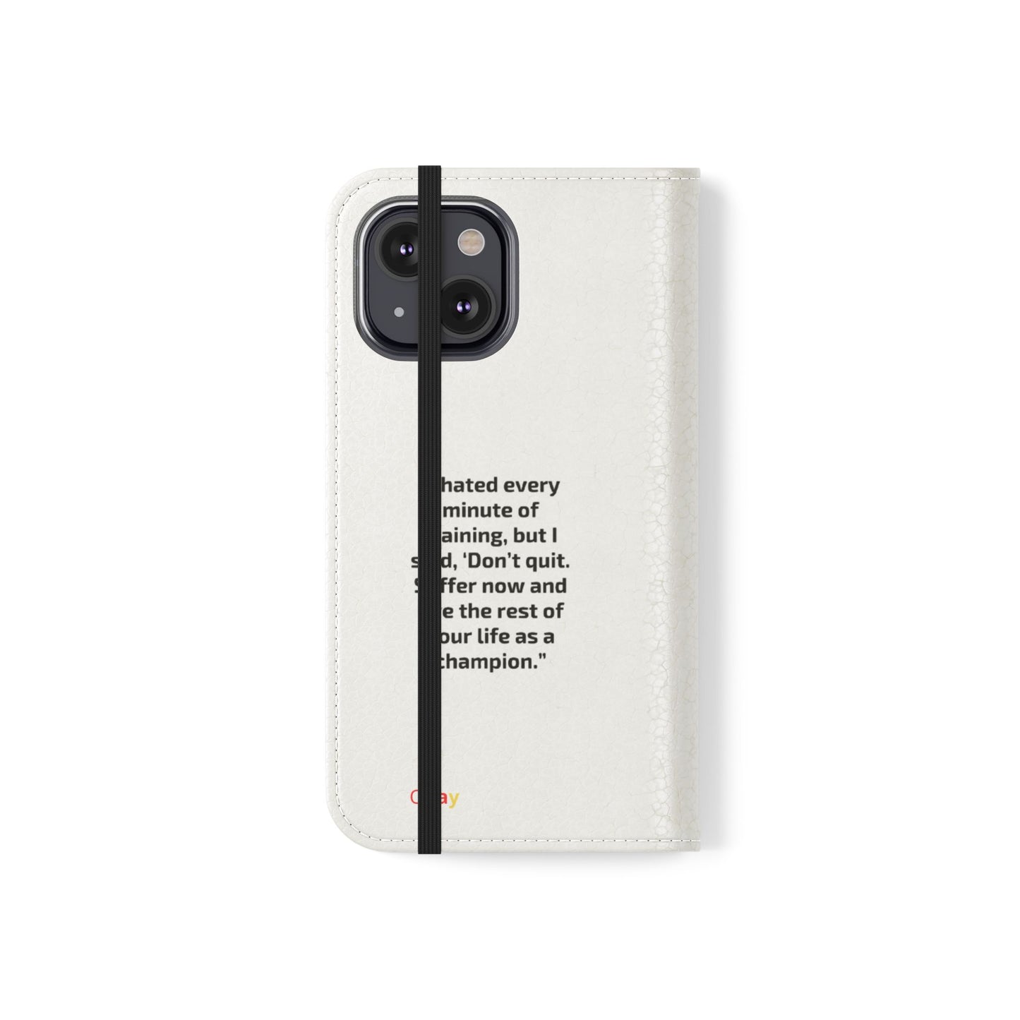 Champion's Motivational Flip Case | Inspirational Quote Phone Accessory for Fitness Enthusiasts
