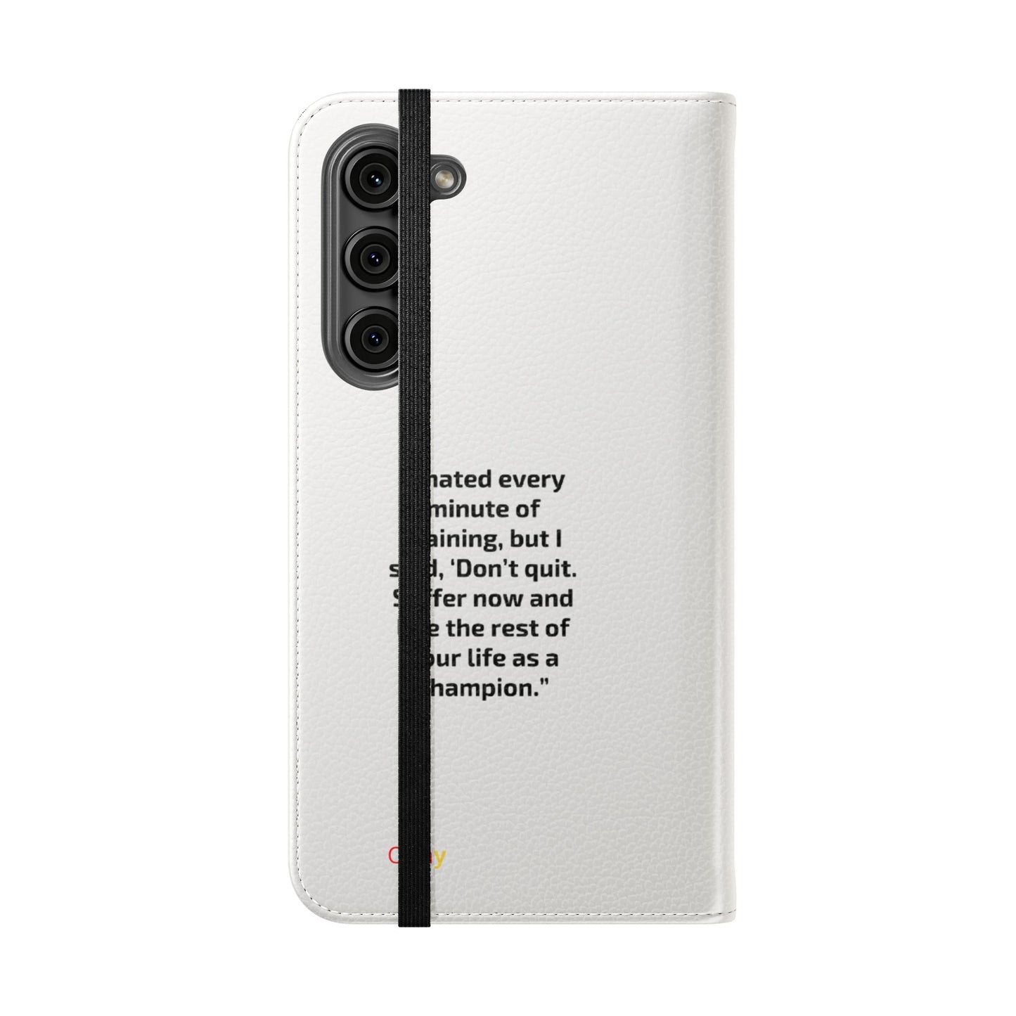 Champion's Motivational Flip Case | Inspirational Quote Phone Accessory for Fitness Enthusiasts