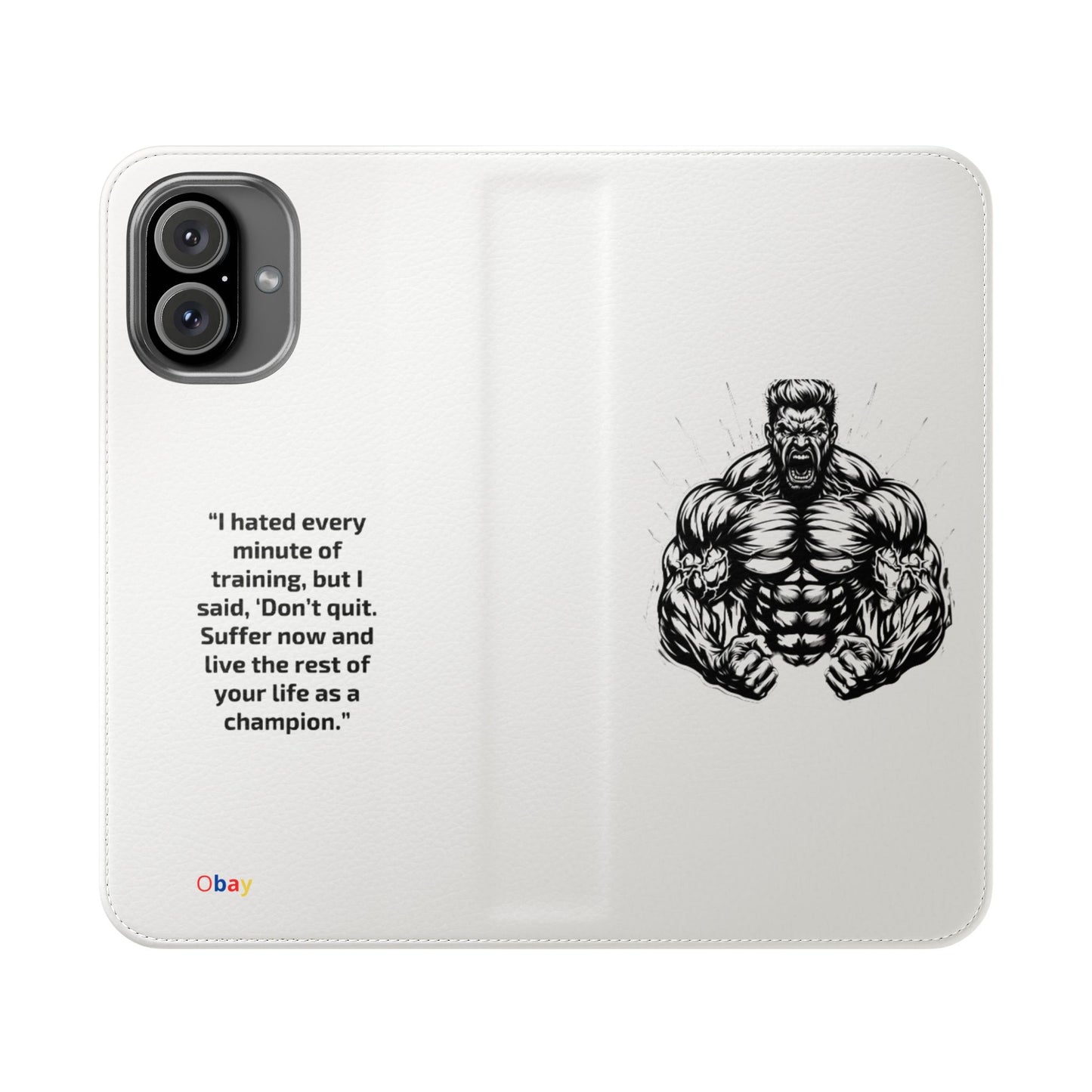 Champion's Motivational Flip Case | Inspirational Quote Phone Accessory for Fitness Enthusiasts
