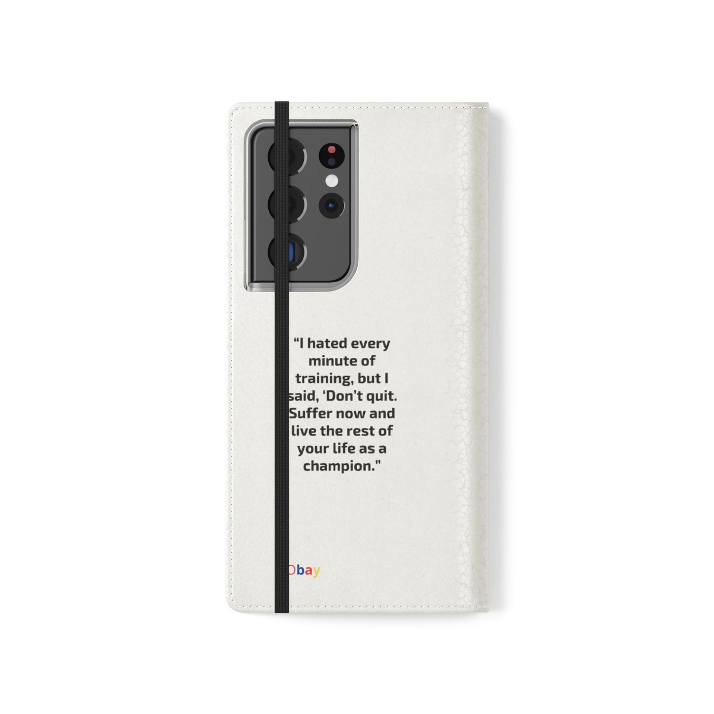 Champion's Motivational Flip Case | Inspirational Quote Phone Accessory for Fitness Enthusiasts