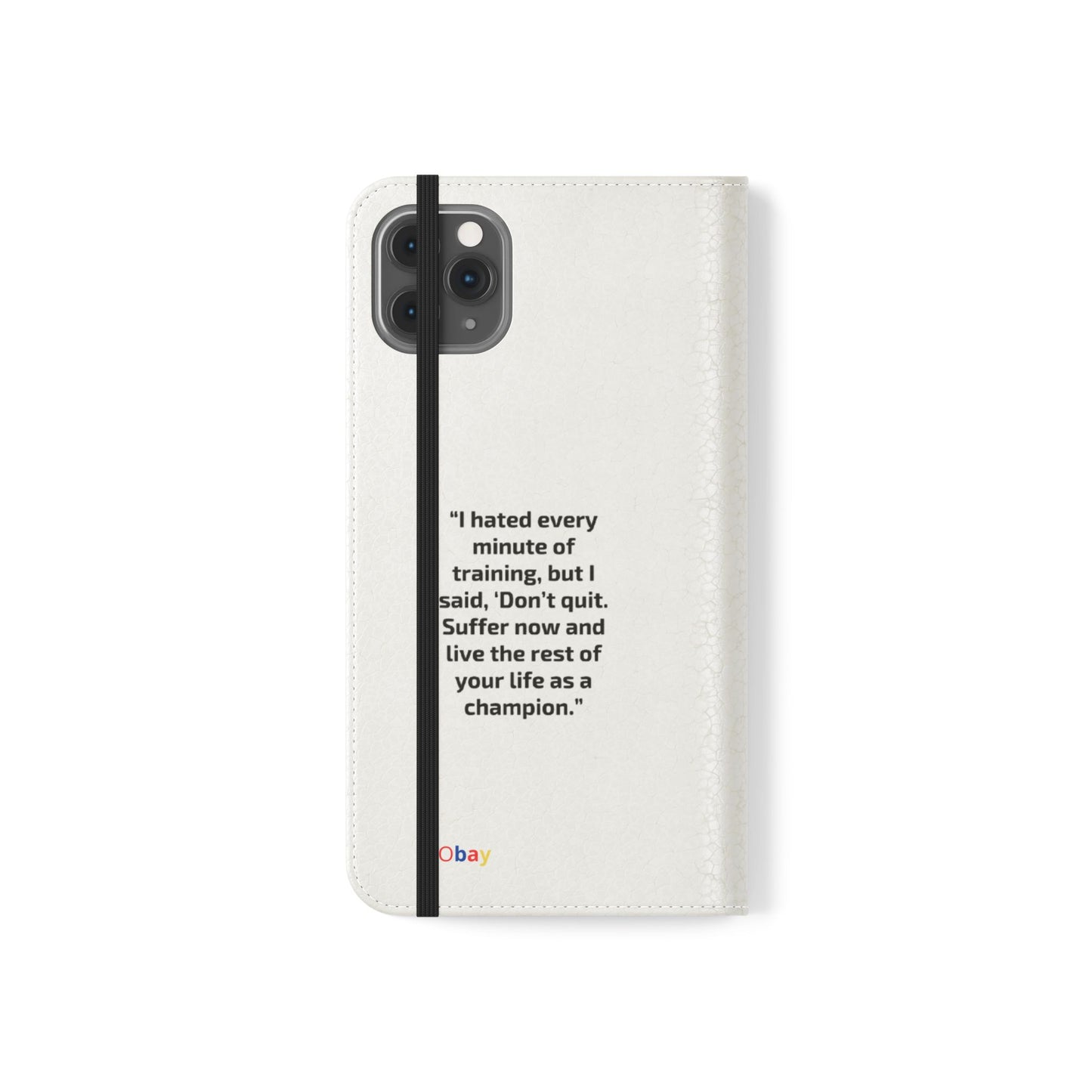 Champion's Motivational Flip Case | Inspirational Quote Phone Accessory for Fitness Enthusiasts