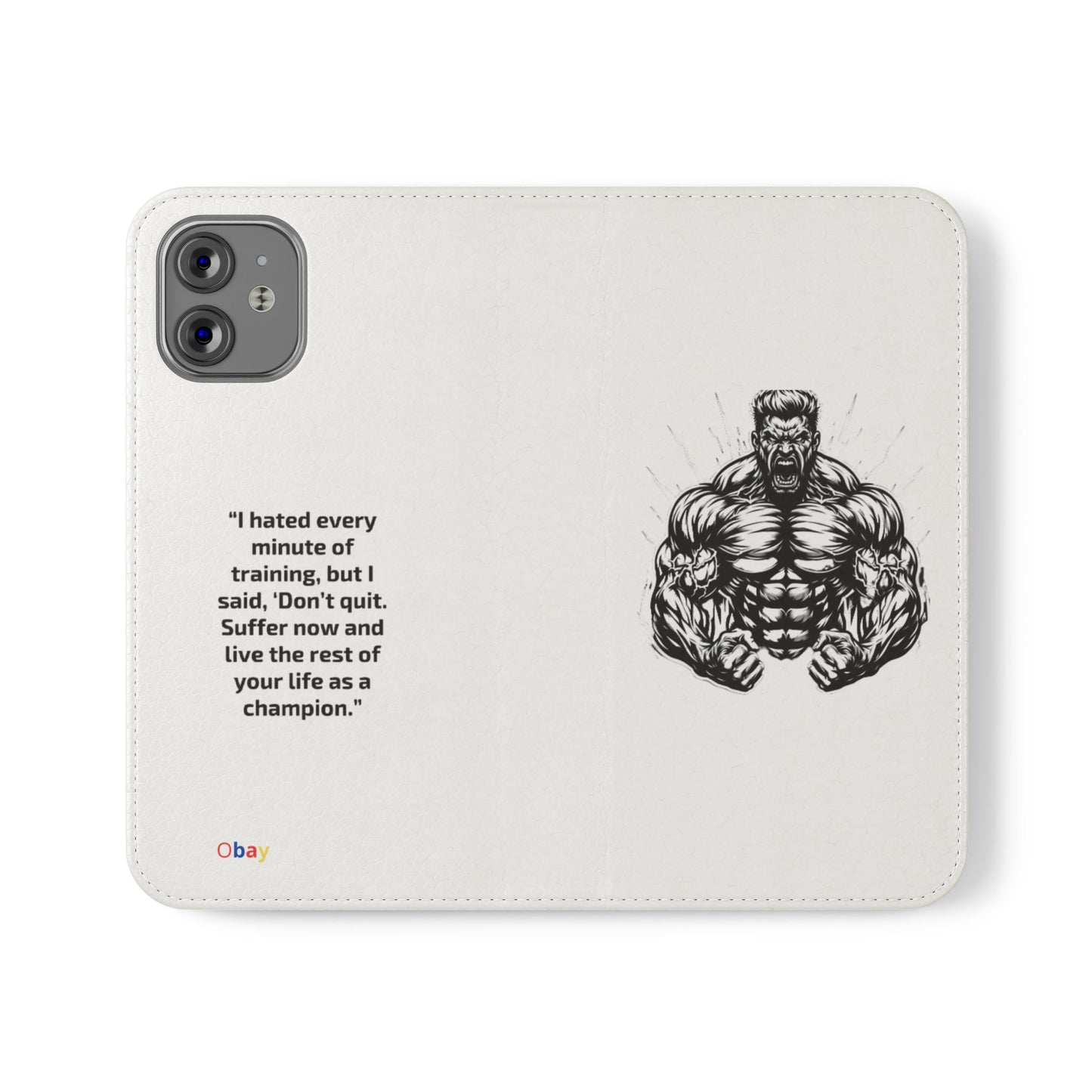 Champion's Motivational Flip Case | Inspirational Quote Phone Accessory for Fitness Enthusiasts