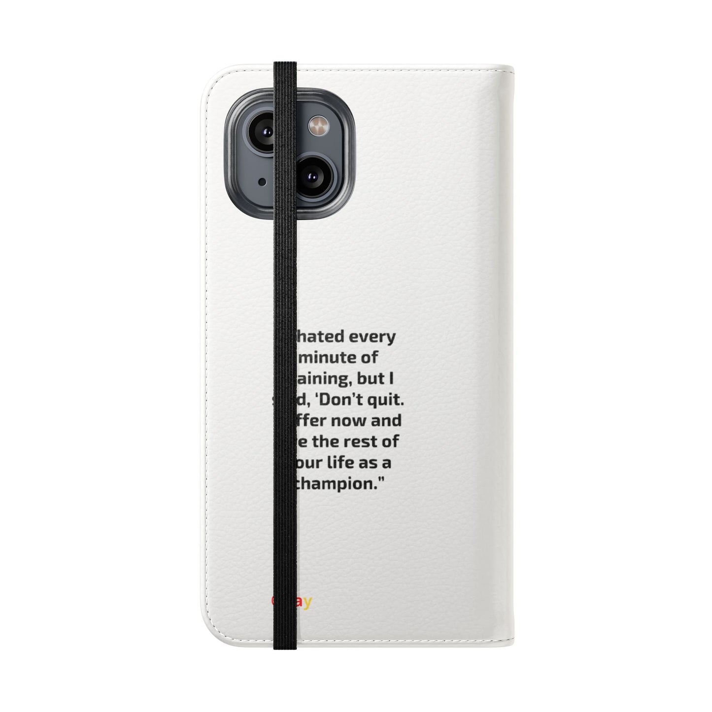 Champion's Motivational Flip Case | Inspirational Quote Phone Accessory for Fitness Enthusiasts