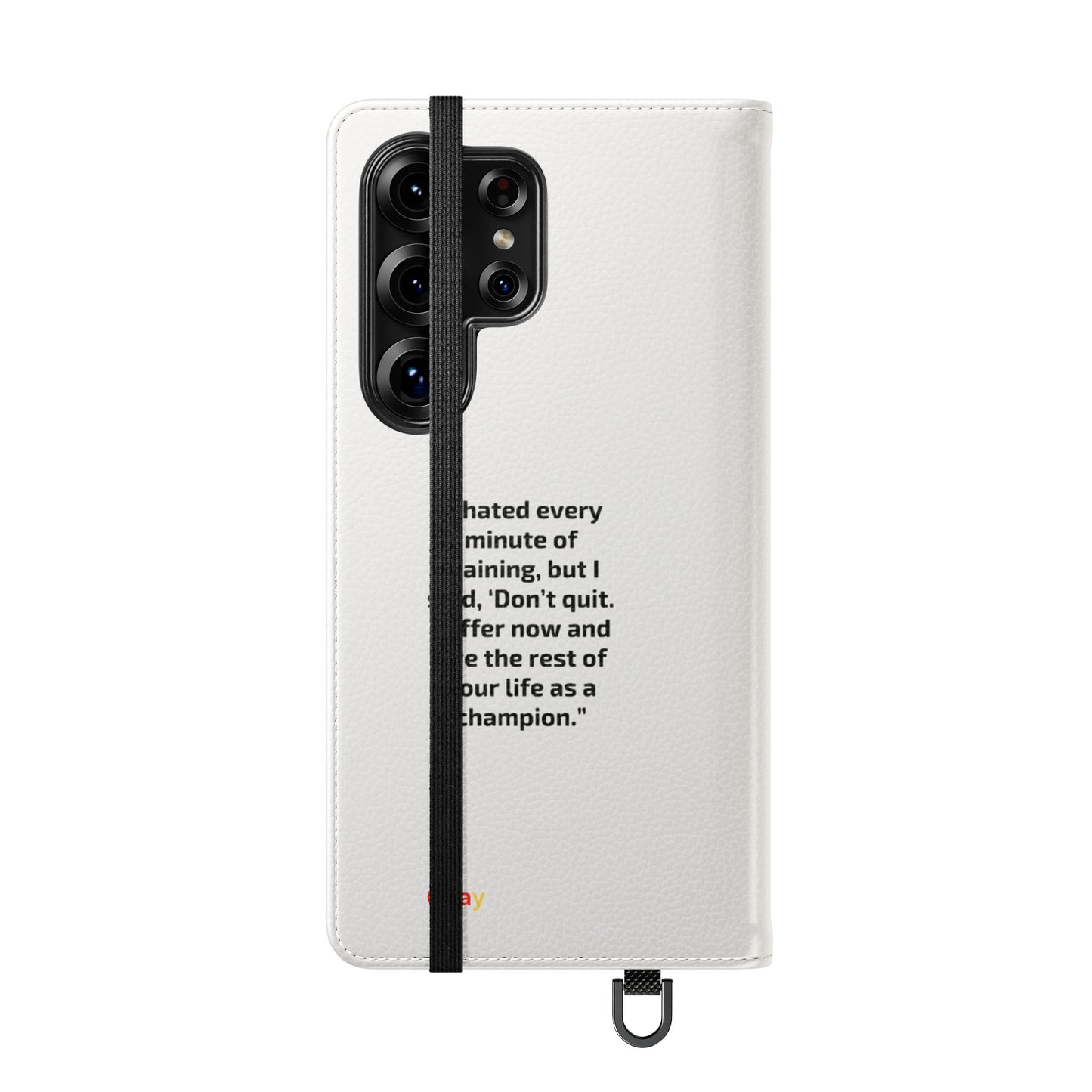 Champion's Motivational Flip Case | Inspirational Quote Phone Accessory for Fitness Enthusiasts