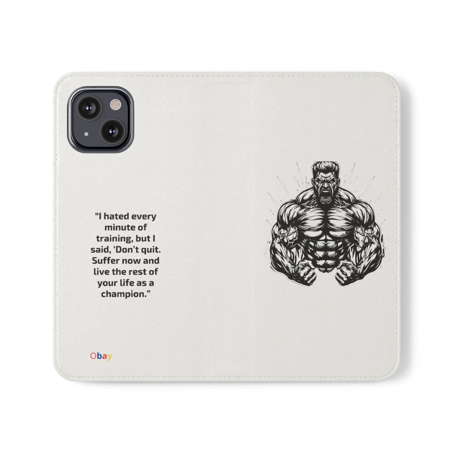 Champion's Motivational Flip Case | Inspirational Quote Phone Accessory for Fitness Enthusiasts