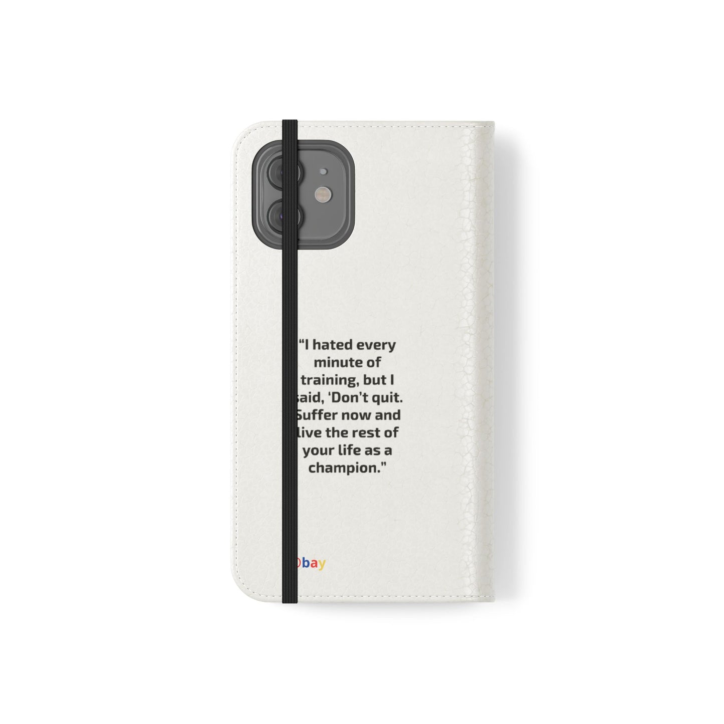 Champion's Motivational Flip Case | Inspirational Quote Phone Accessory for Fitness Enthusiasts