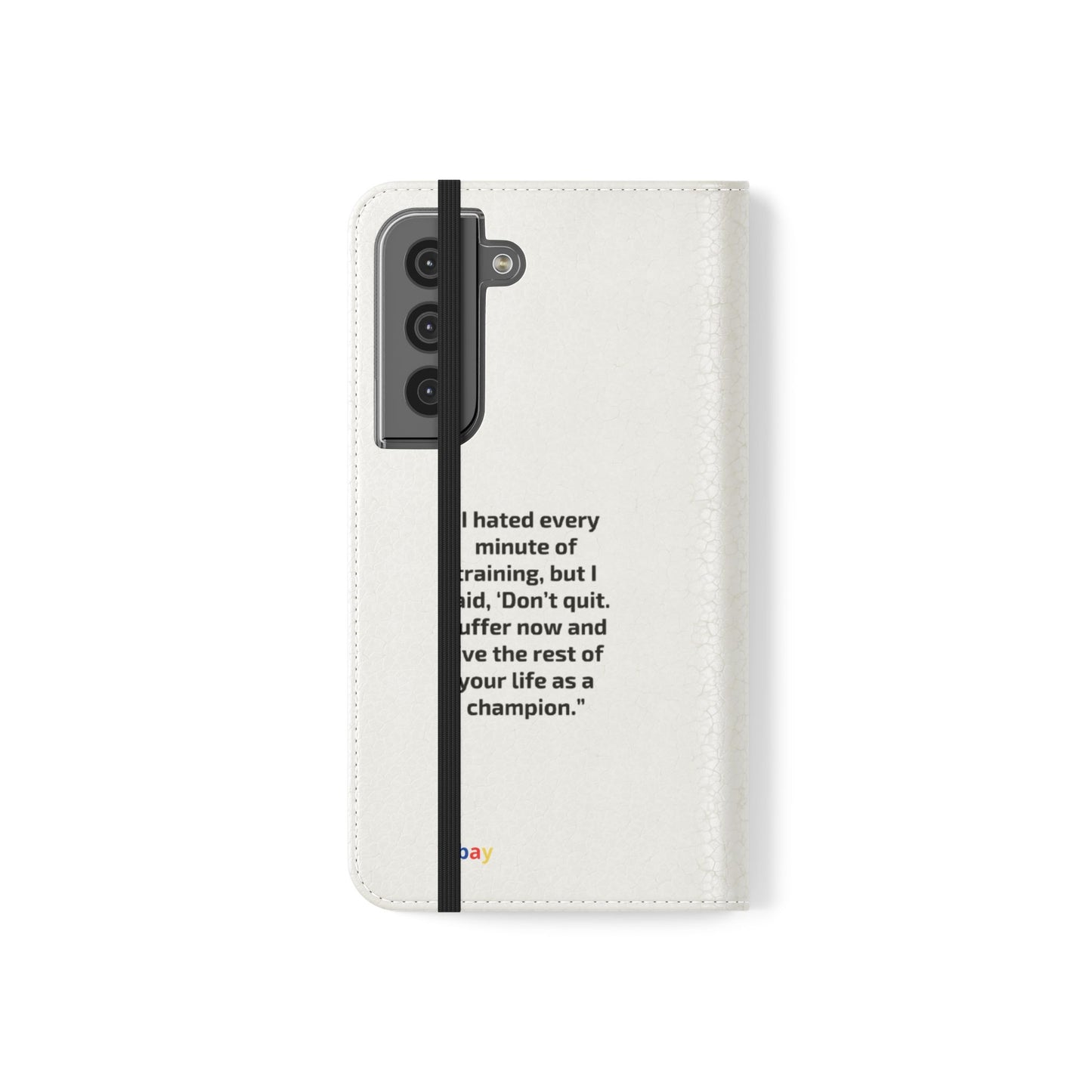 Champion's Motivational Flip Case | Inspirational Quote Phone Accessory for Fitness Enthusiasts
