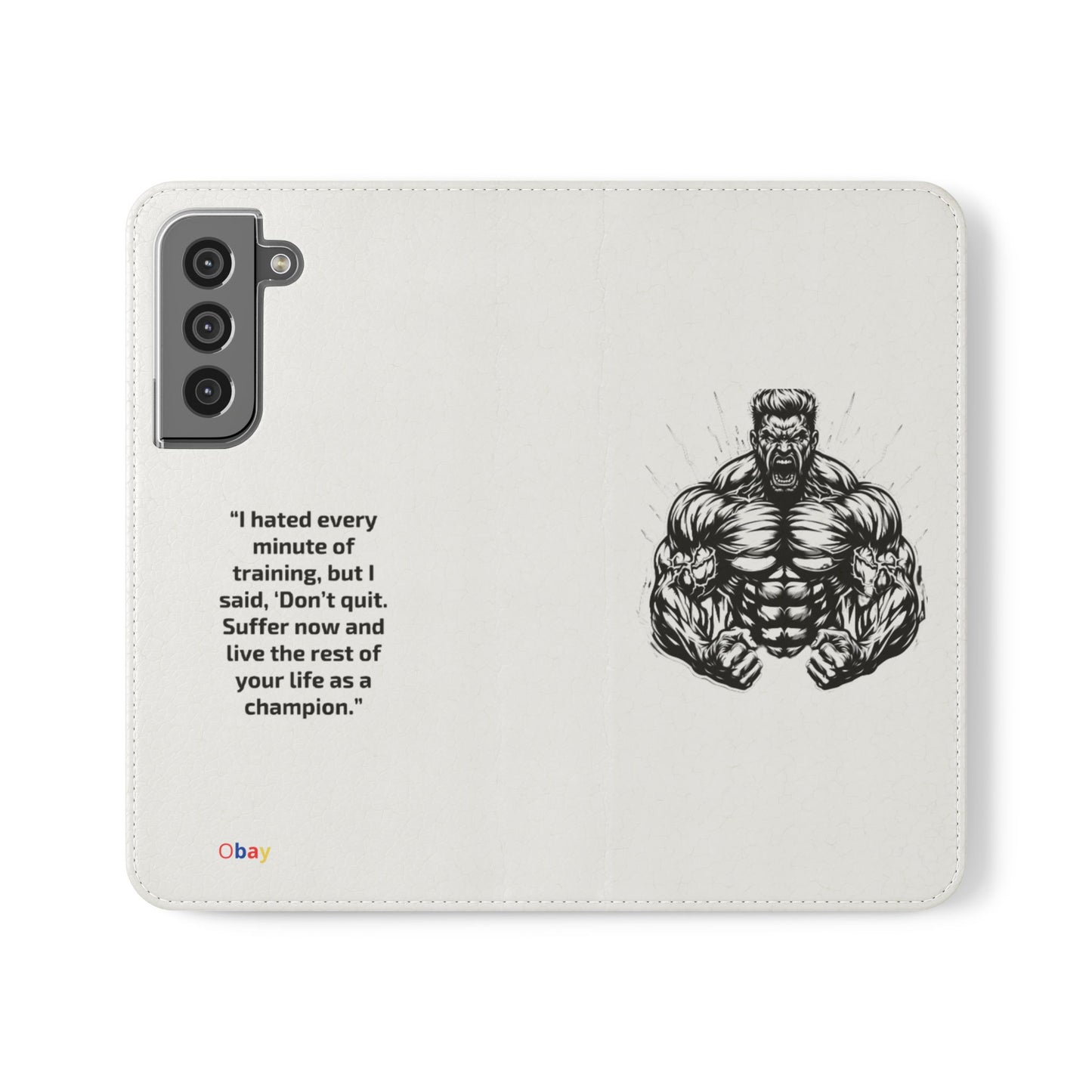 Champion's Motivational Flip Case | Inspirational Quote Phone Accessory for Fitness Enthusiasts