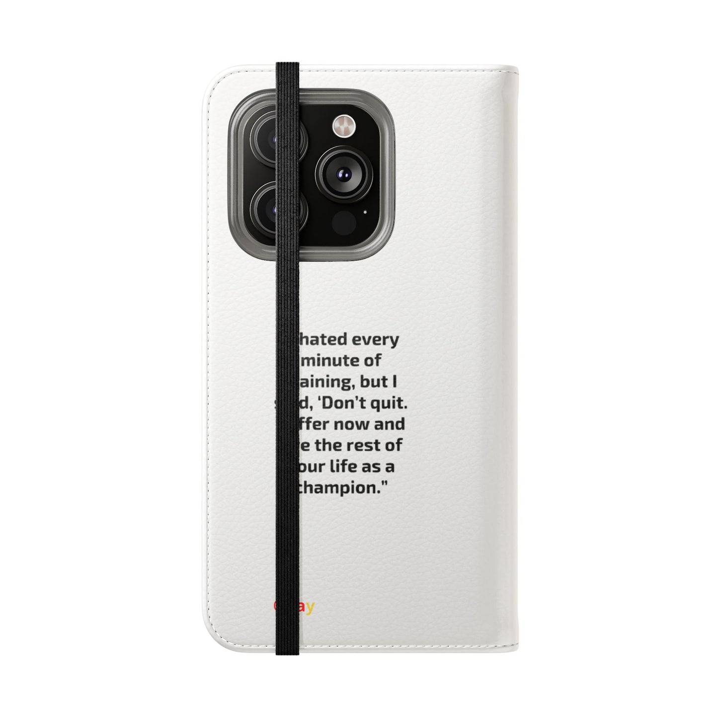 Champion's Motivational Flip Case | Inspirational Quote Phone Accessory for Fitness Enthusiasts