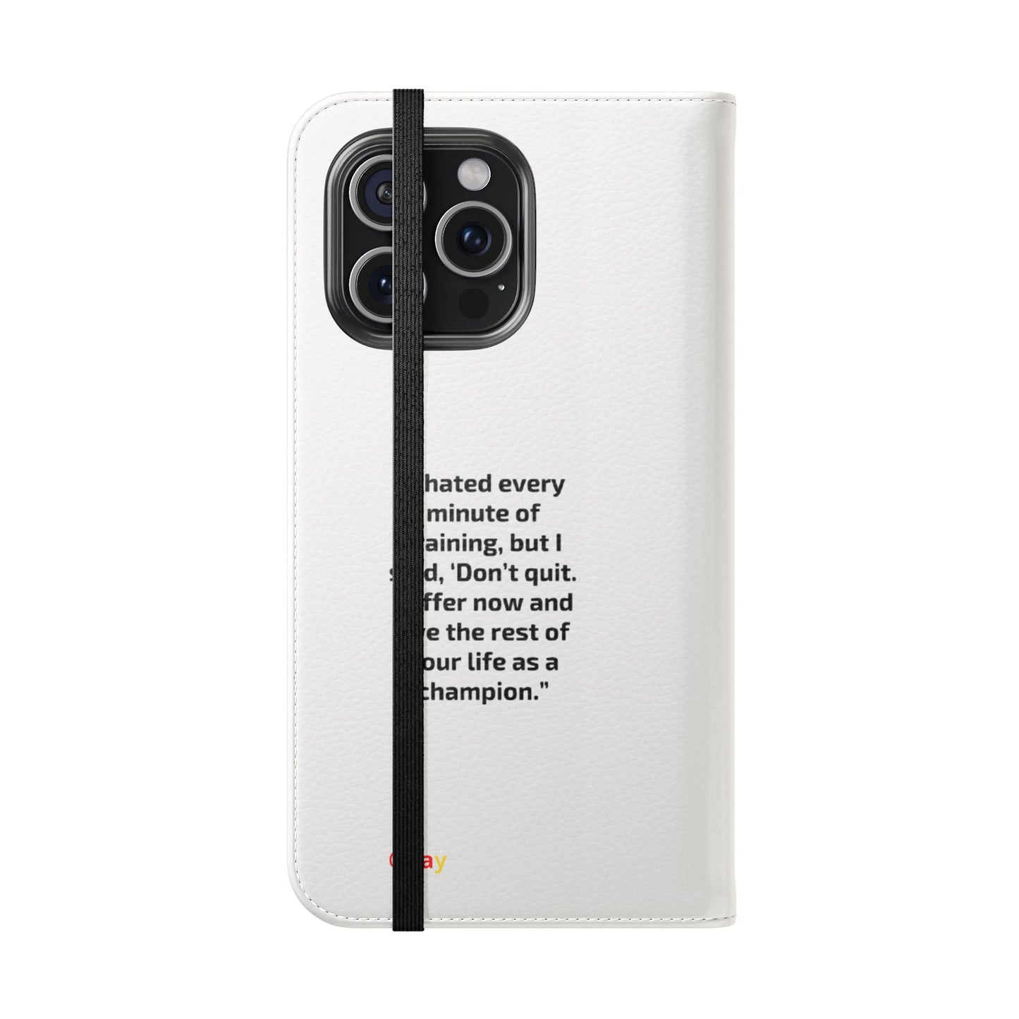 Champion's Motivational Flip Case | Inspirational Quote Phone Accessory for Fitness Enthusiasts