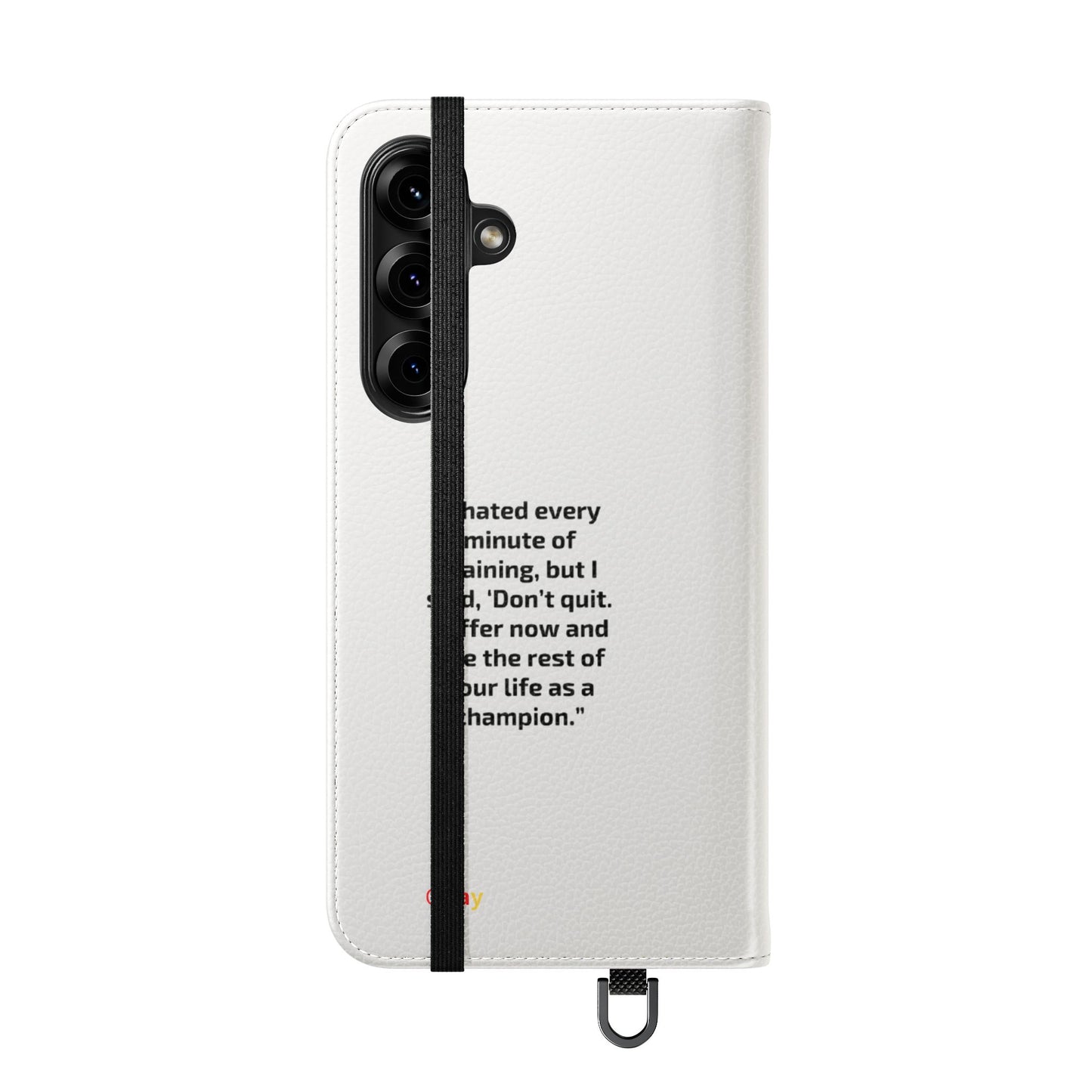 Champion's Motivational Flip Case | Inspirational Quote Phone Accessory for Fitness Enthusiasts