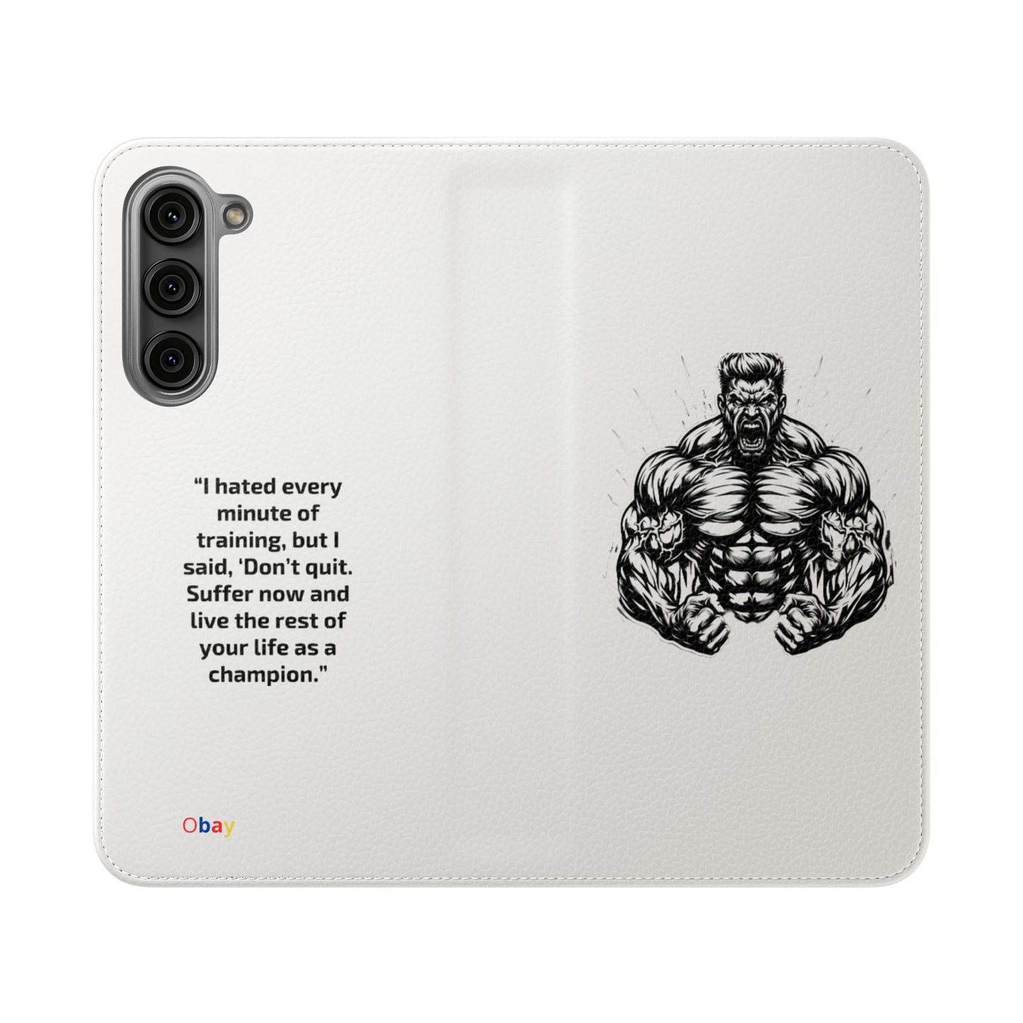 Champion's Motivational Flip Case | Inspirational Quote Phone Accessory for Fitness Enthusiasts