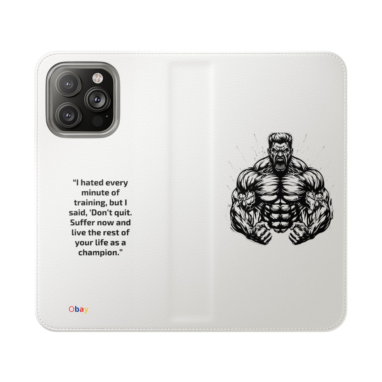 Champion's Motivational Flip Case | Inspirational Quote Phone Accessory for Fitness Enthusiasts