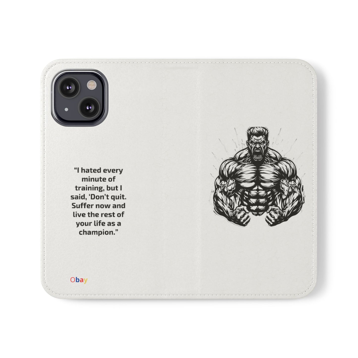 Champion's Motivational Flip Case | Inspirational Quote Phone Accessory for Fitness Enthusiasts