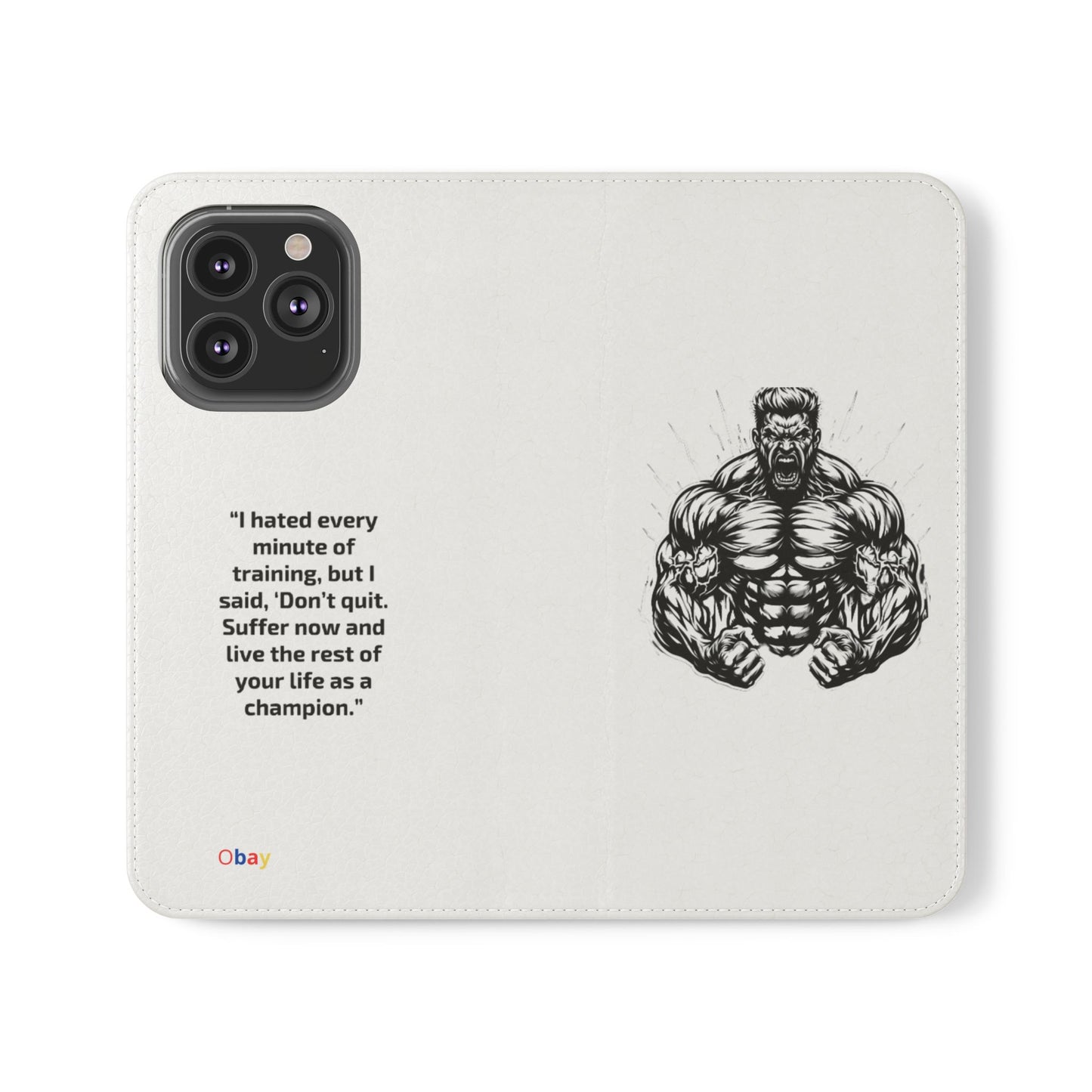 Champion's Motivational Flip Case | Inspirational Quote Phone Accessory for Fitness Enthusiasts