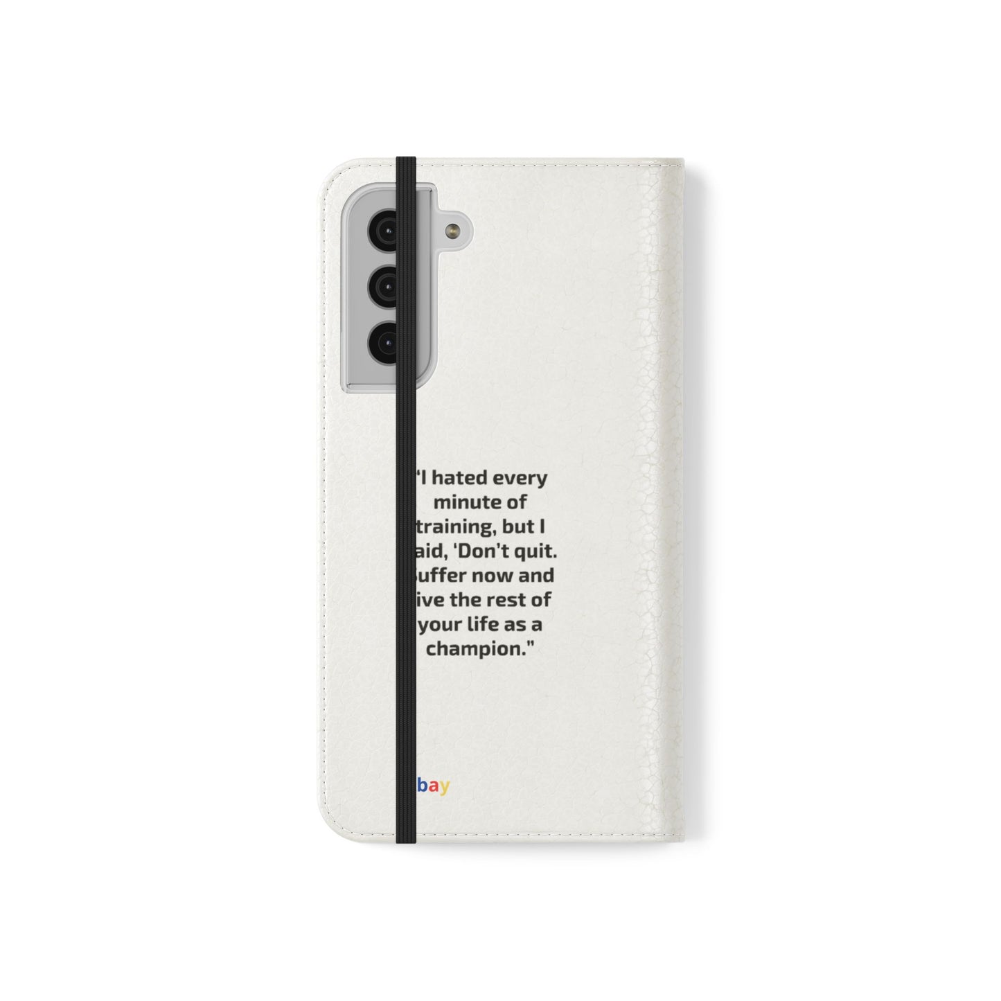 Champion's Motivational Flip Case | Inspirational Quote Phone Accessory for Fitness Enthusiasts